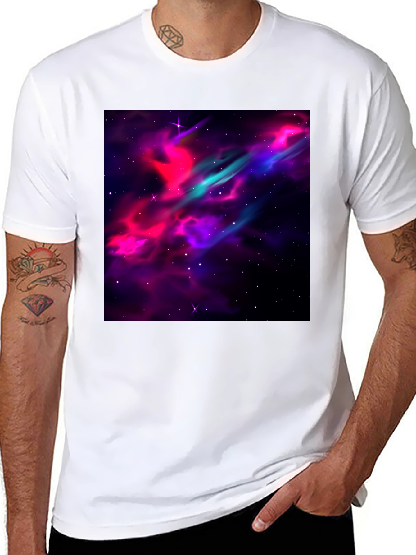 Black Galaxy Print Black T-Shirt - Men's Casual Tee view 8