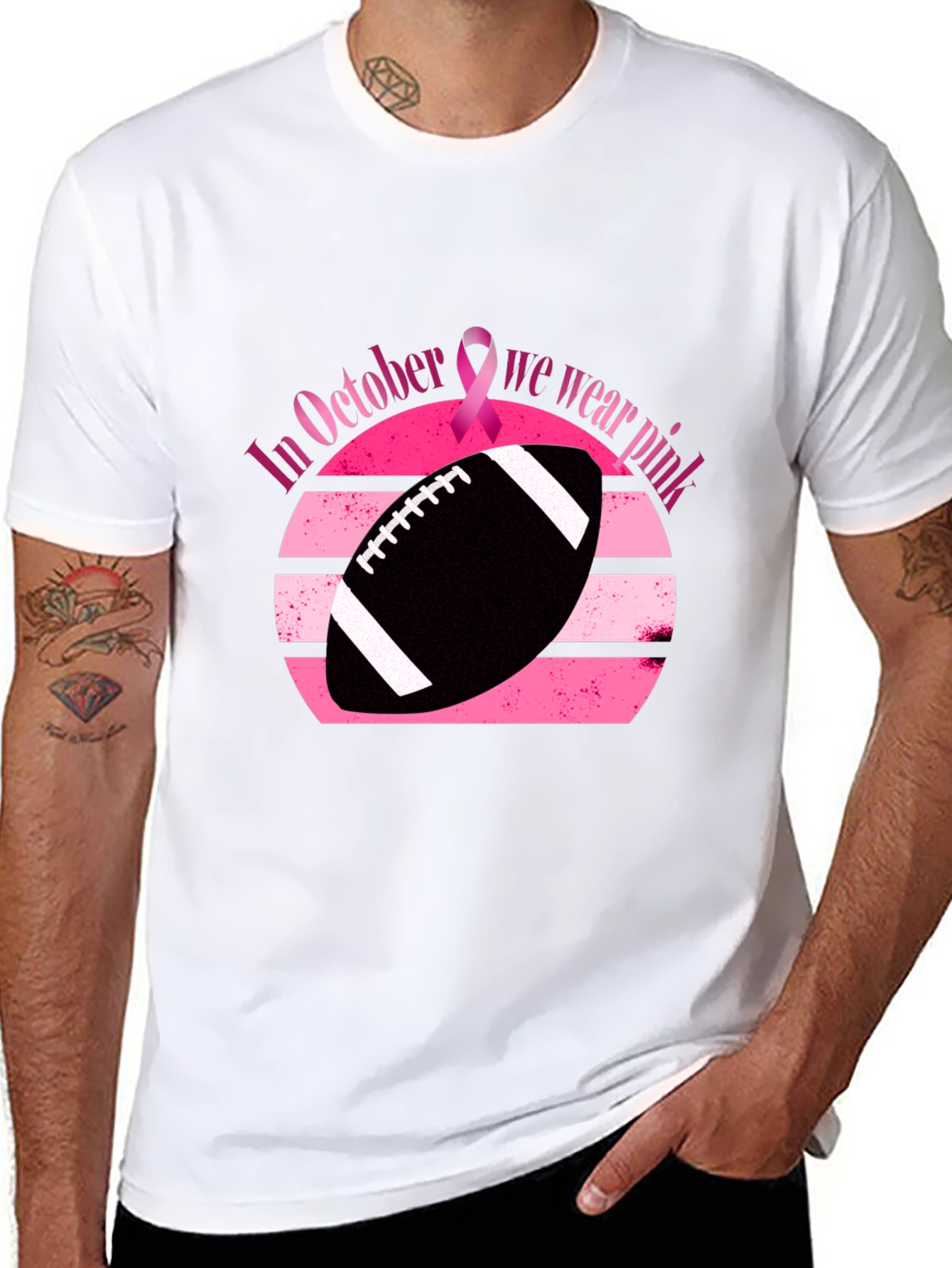 Black October Breast Cancer Awareness Football T-Shirt view 8