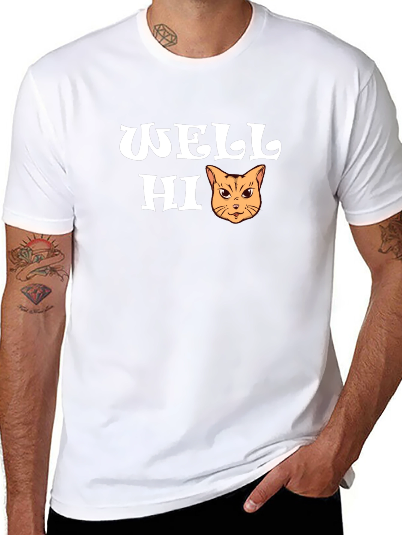 Black Well Hi Funny Cat Graphic T-Shirt view 8