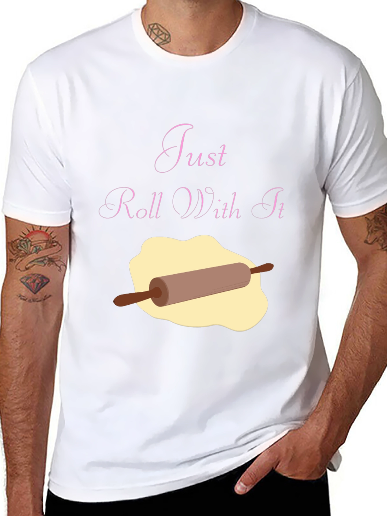 Black Just Roll With It Funny Baking T-Shirt view 8