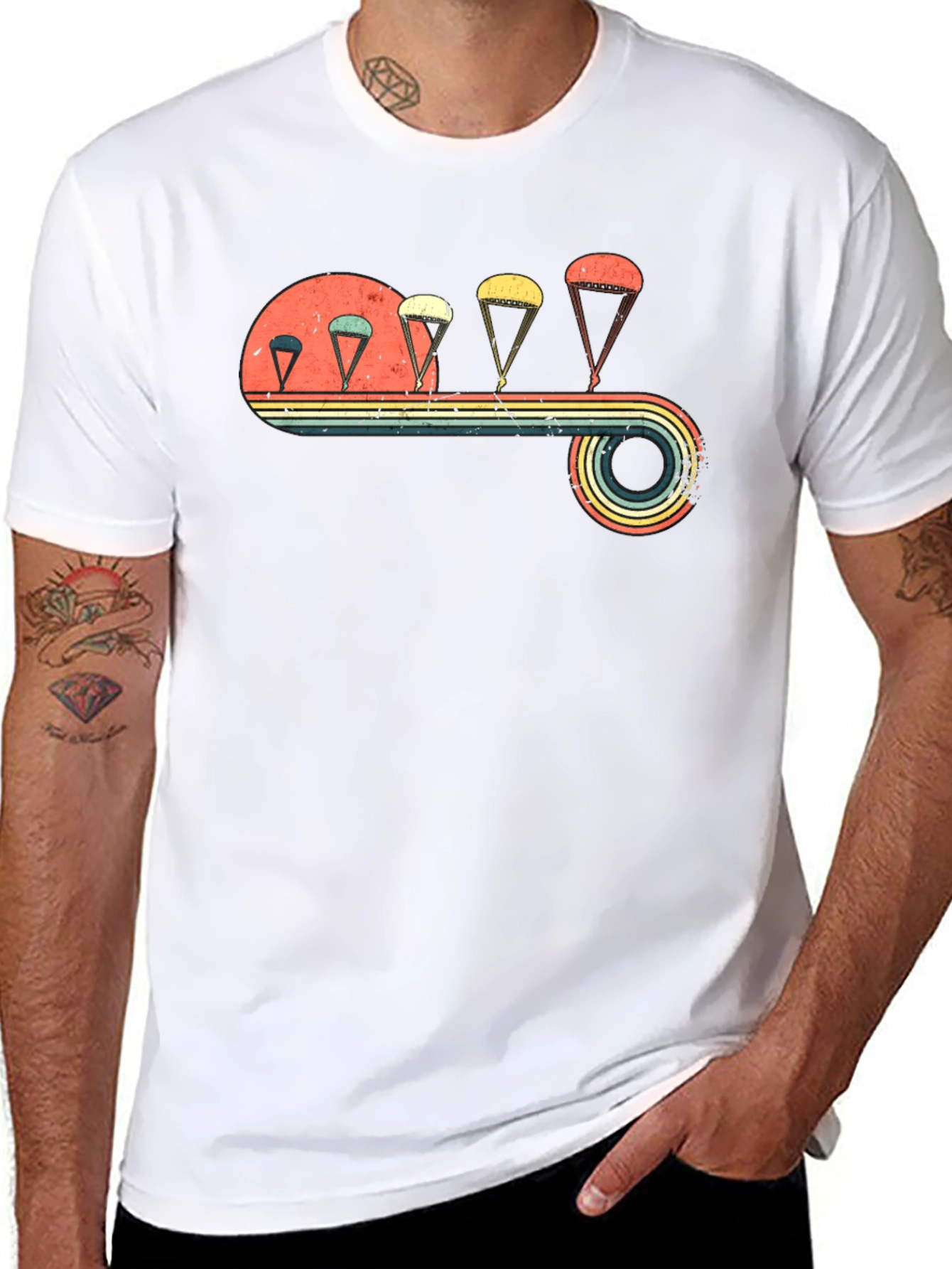 Black Vintage Parachute T-Shirt - Retro Skydiving Design view 8