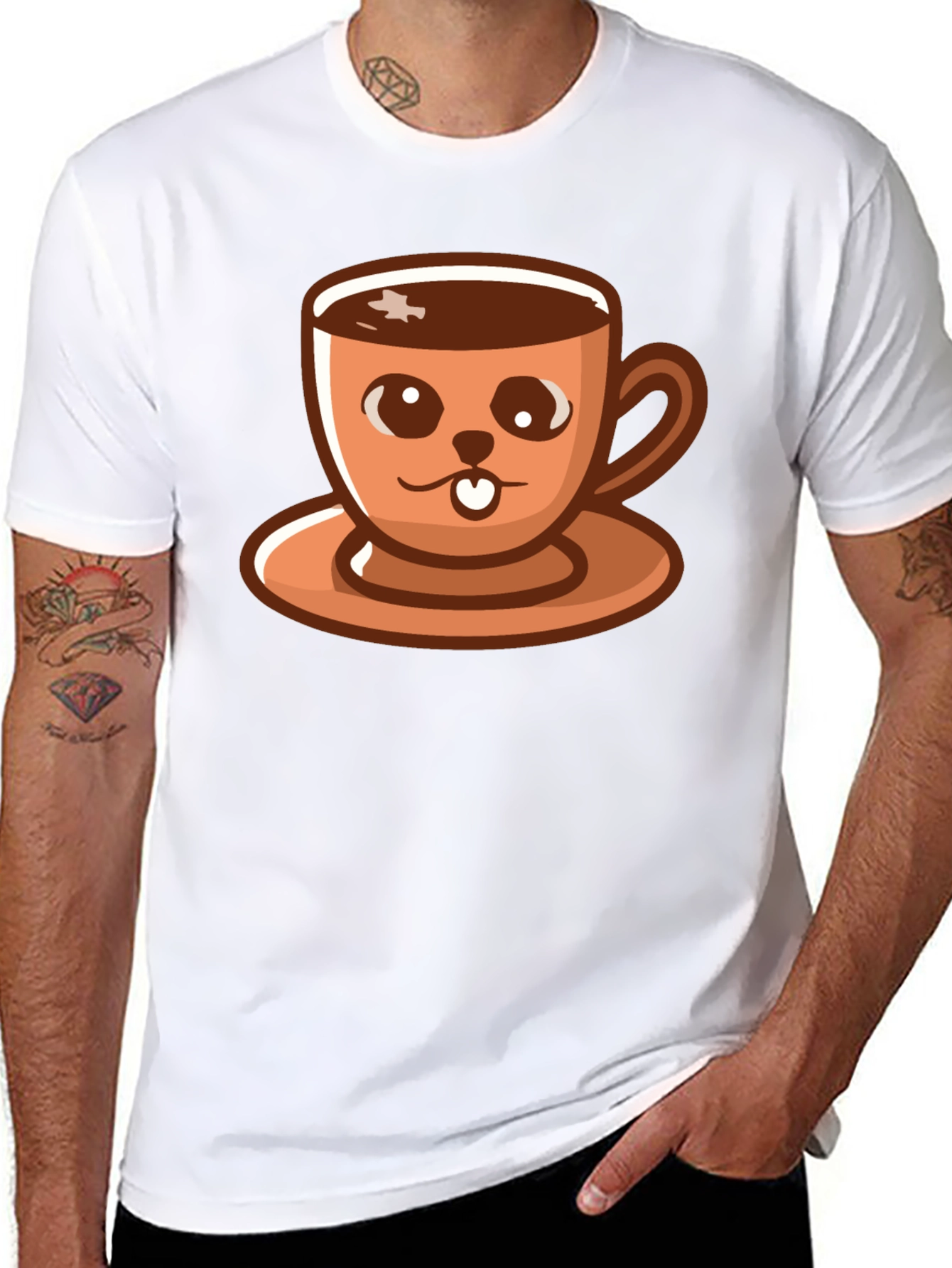 Black Cute Coffee Cup Cartoon T-Shirt view 8