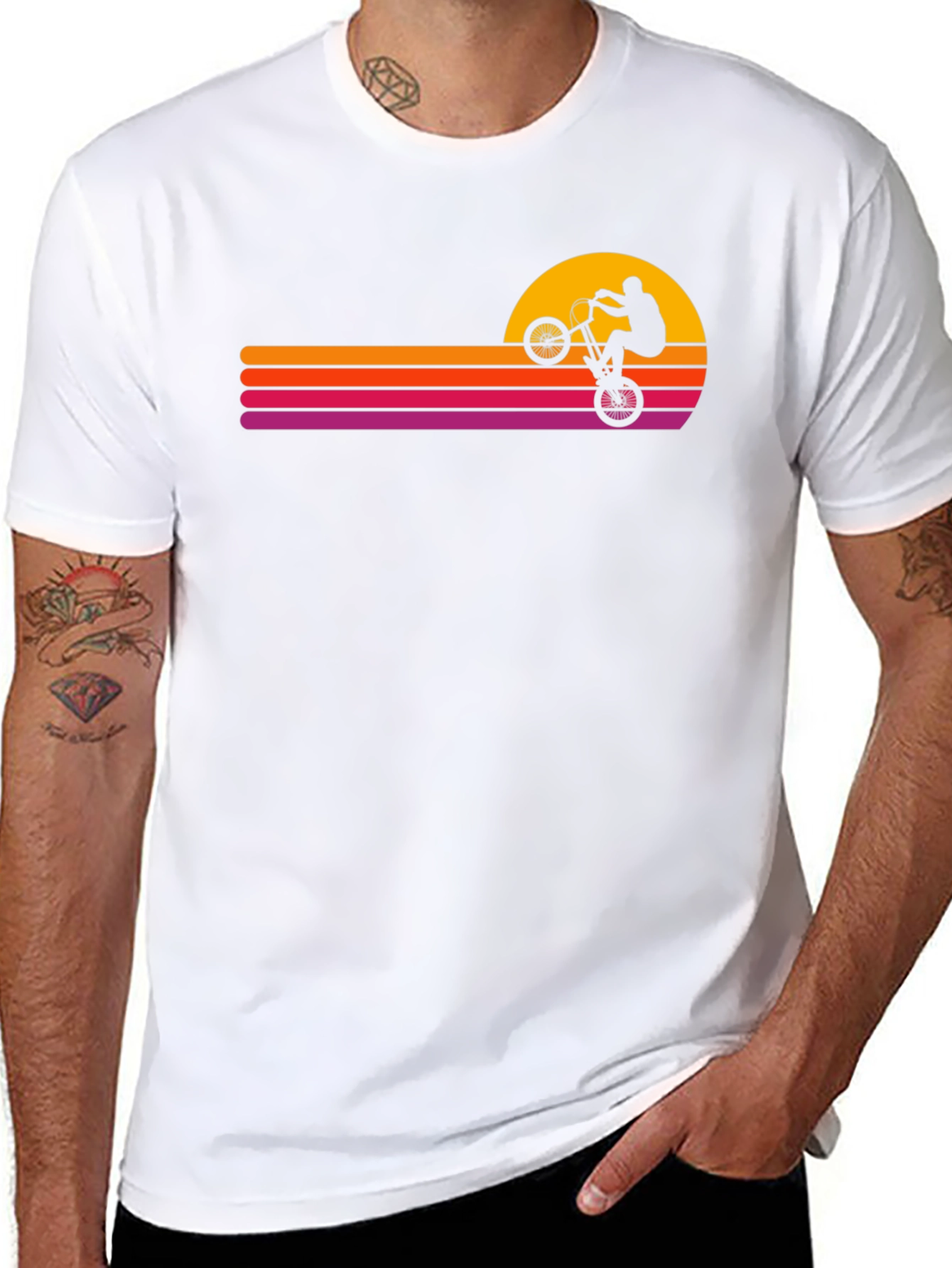 Black Retro Sunset BMX Rider Graphic Tee view 8