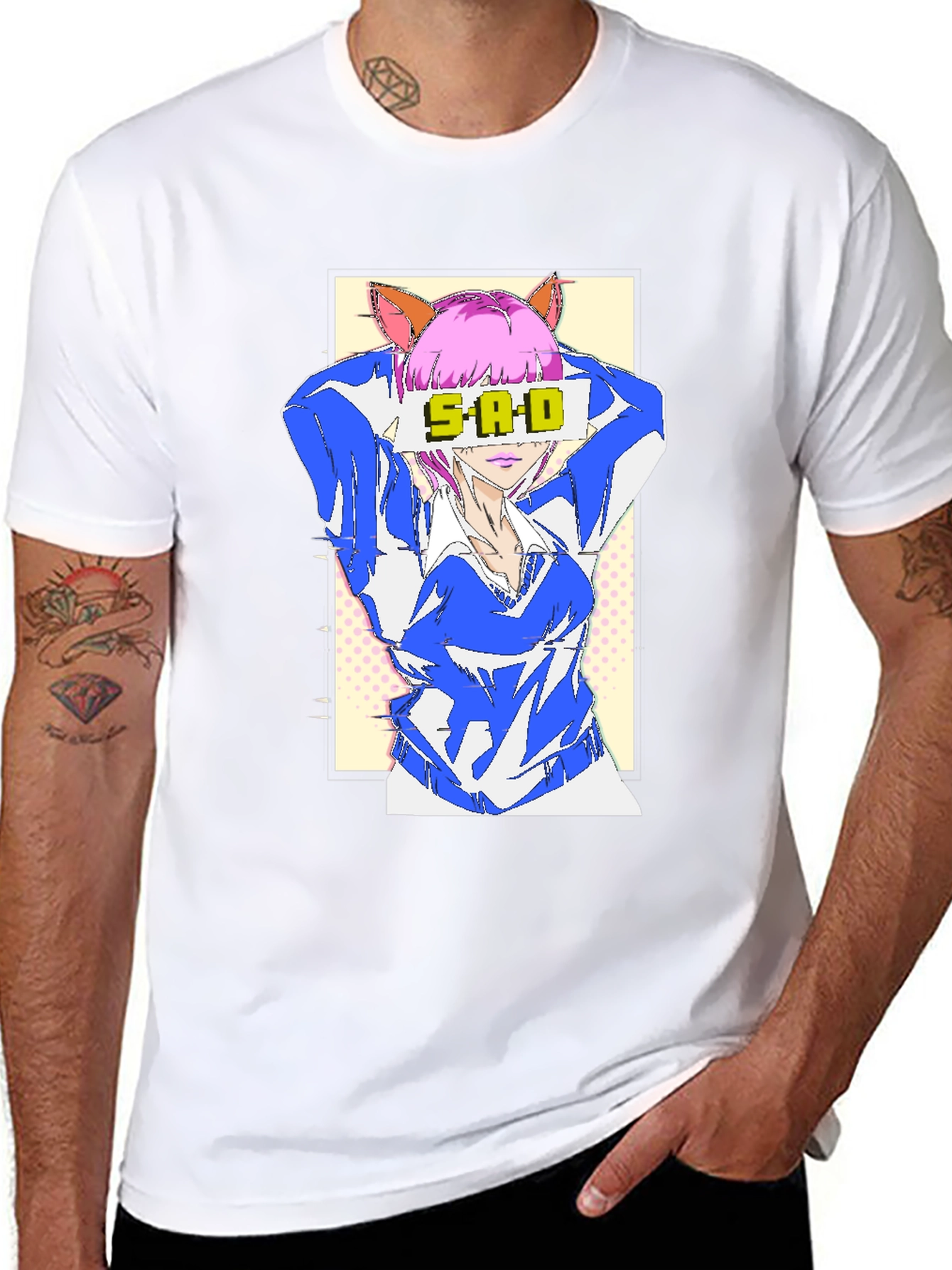 Black Anime SAD T-Shirt - Unisex Graphic Tee view 8