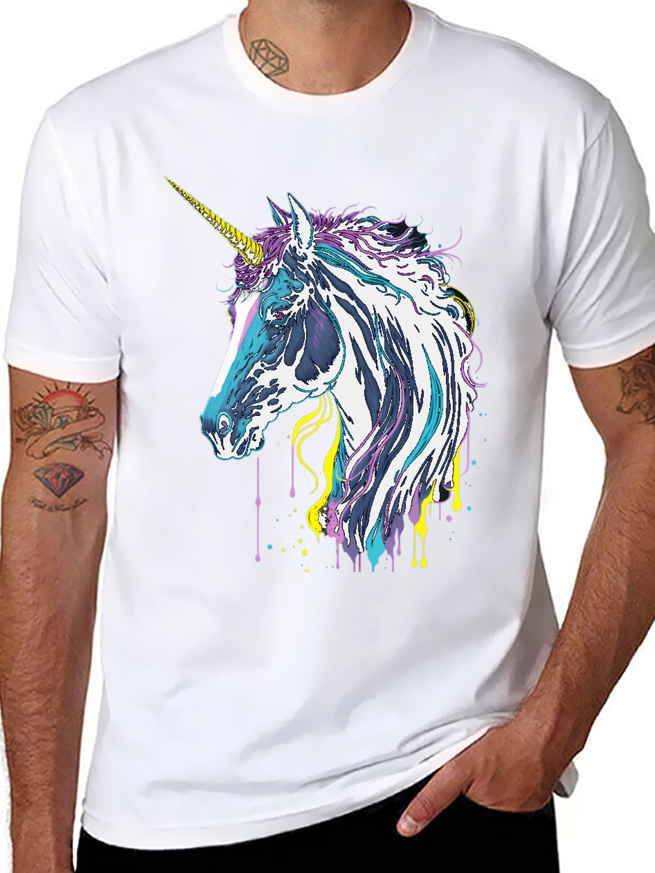 Black Unicorn Graphic Tee - Black Cotton Casual Shirt view 8