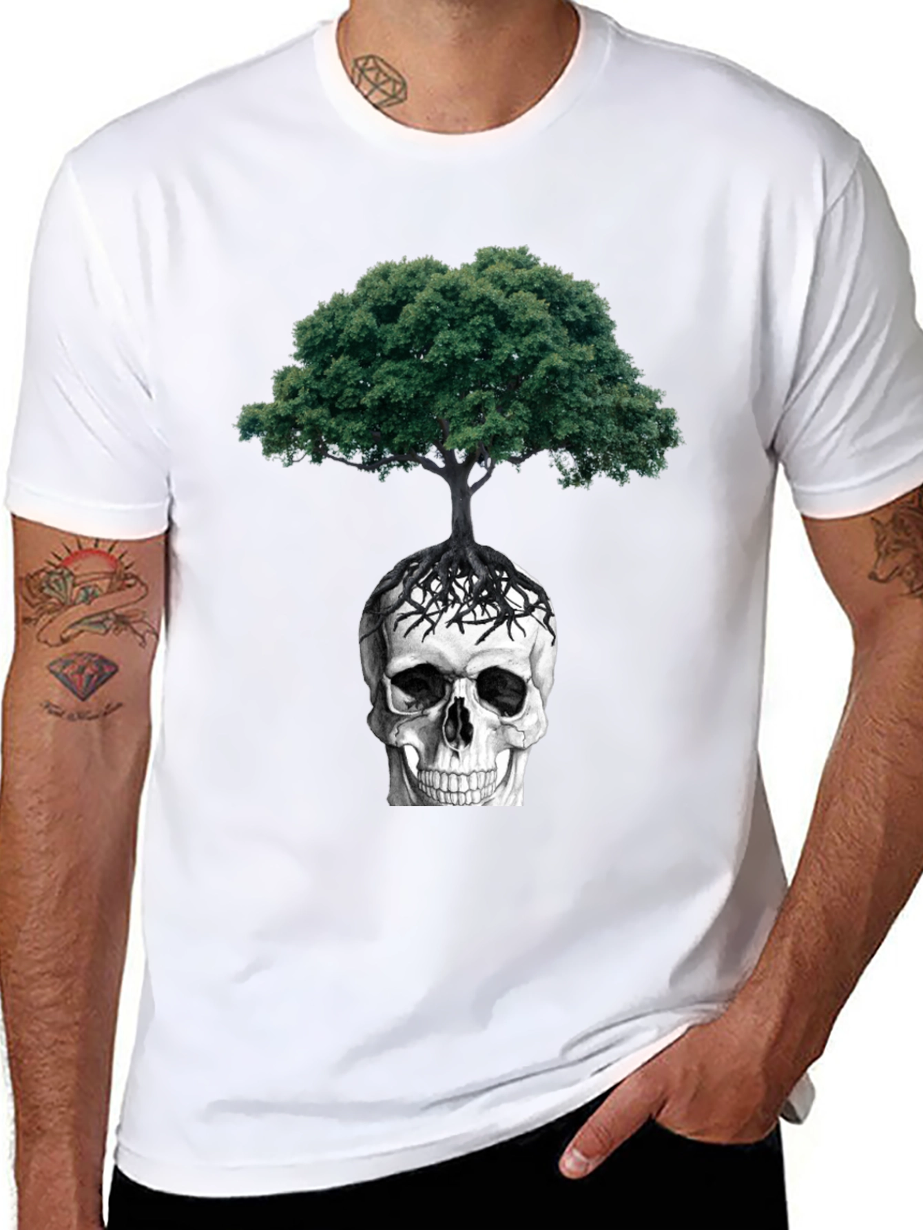 Black Skull & Tree Graphic Tee - Dark Humor Style view 8