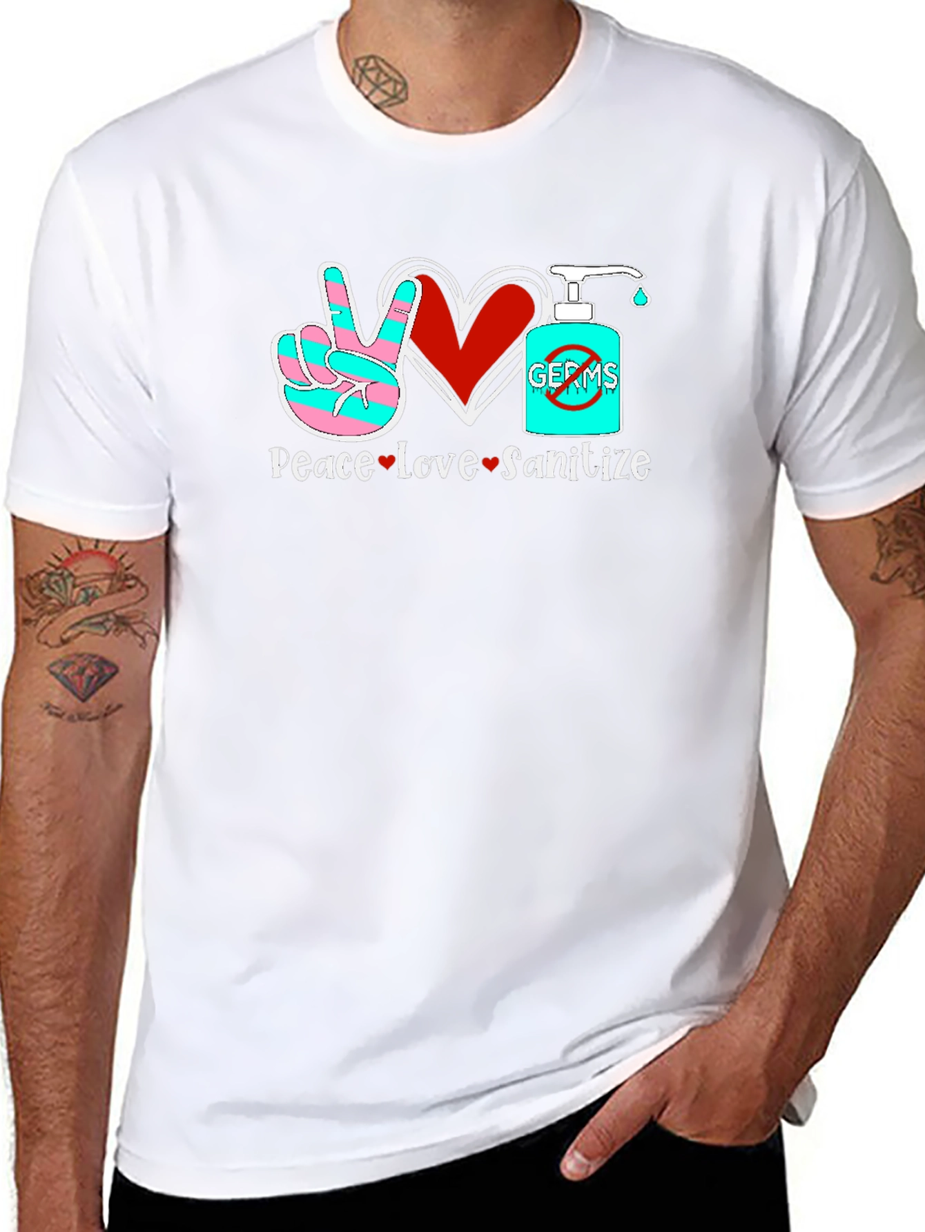 Black Peace Love Sanitize Graphic T-Shirt view 8