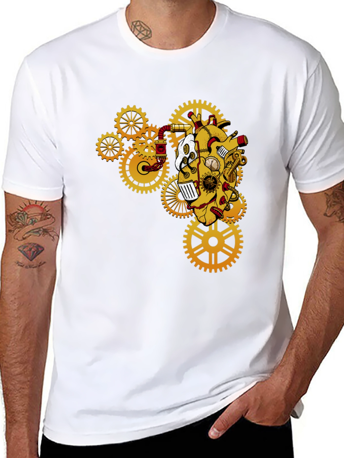 Black Steampunk Heart Gear T-Shirt view 8