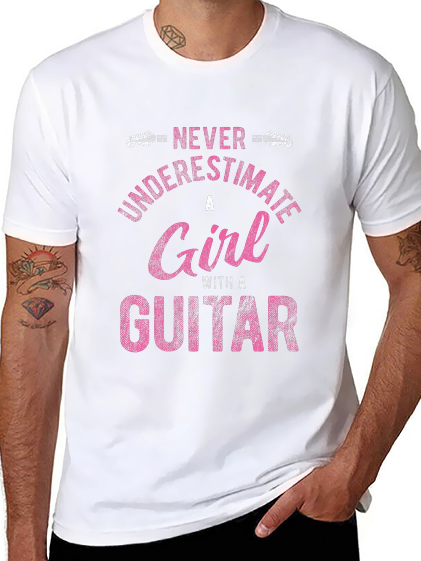 Black Never Underestimate A Girl Guitar T-Shirt view 8