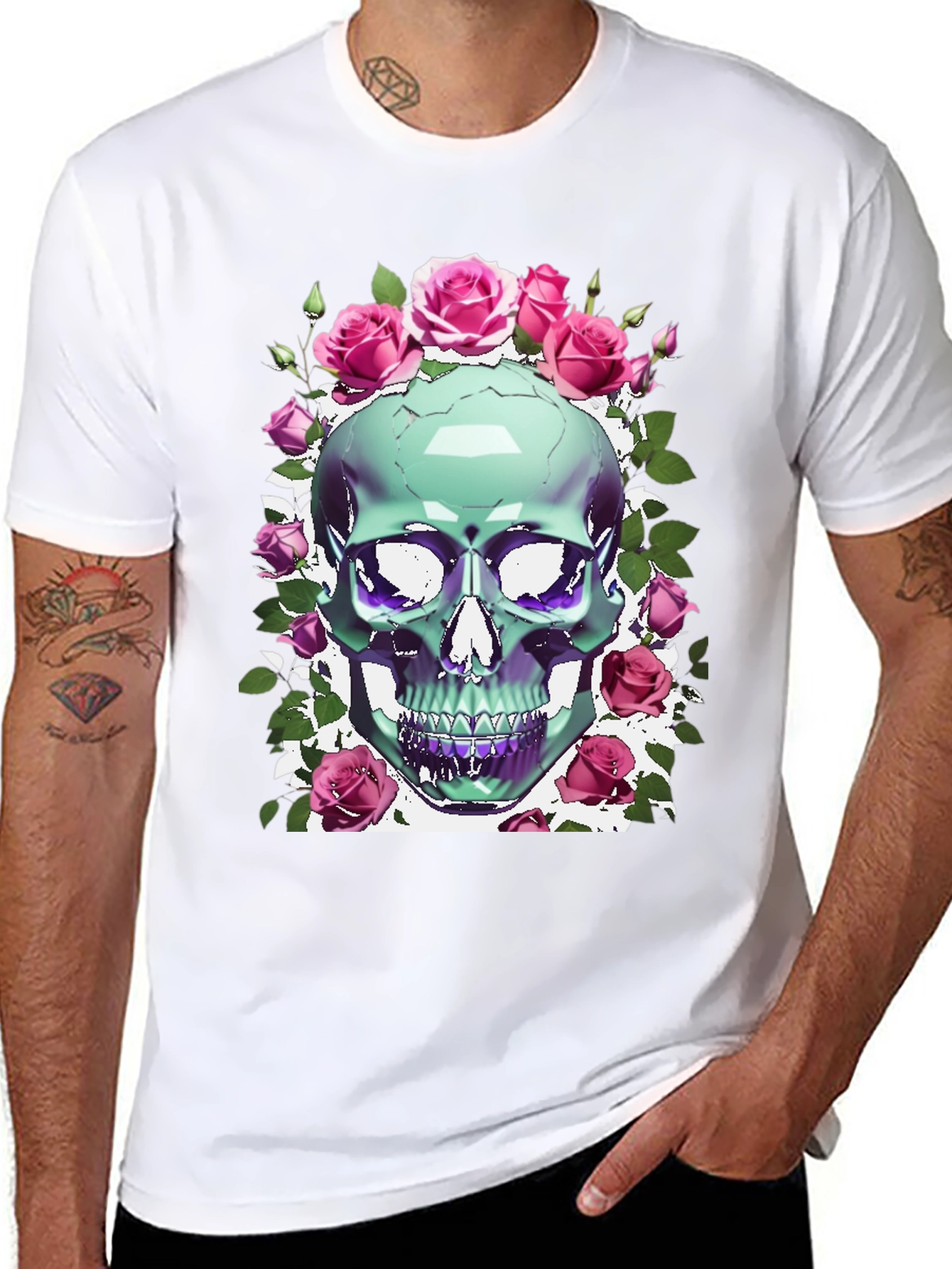 Black Skull & Roses Graphic Tee view 8