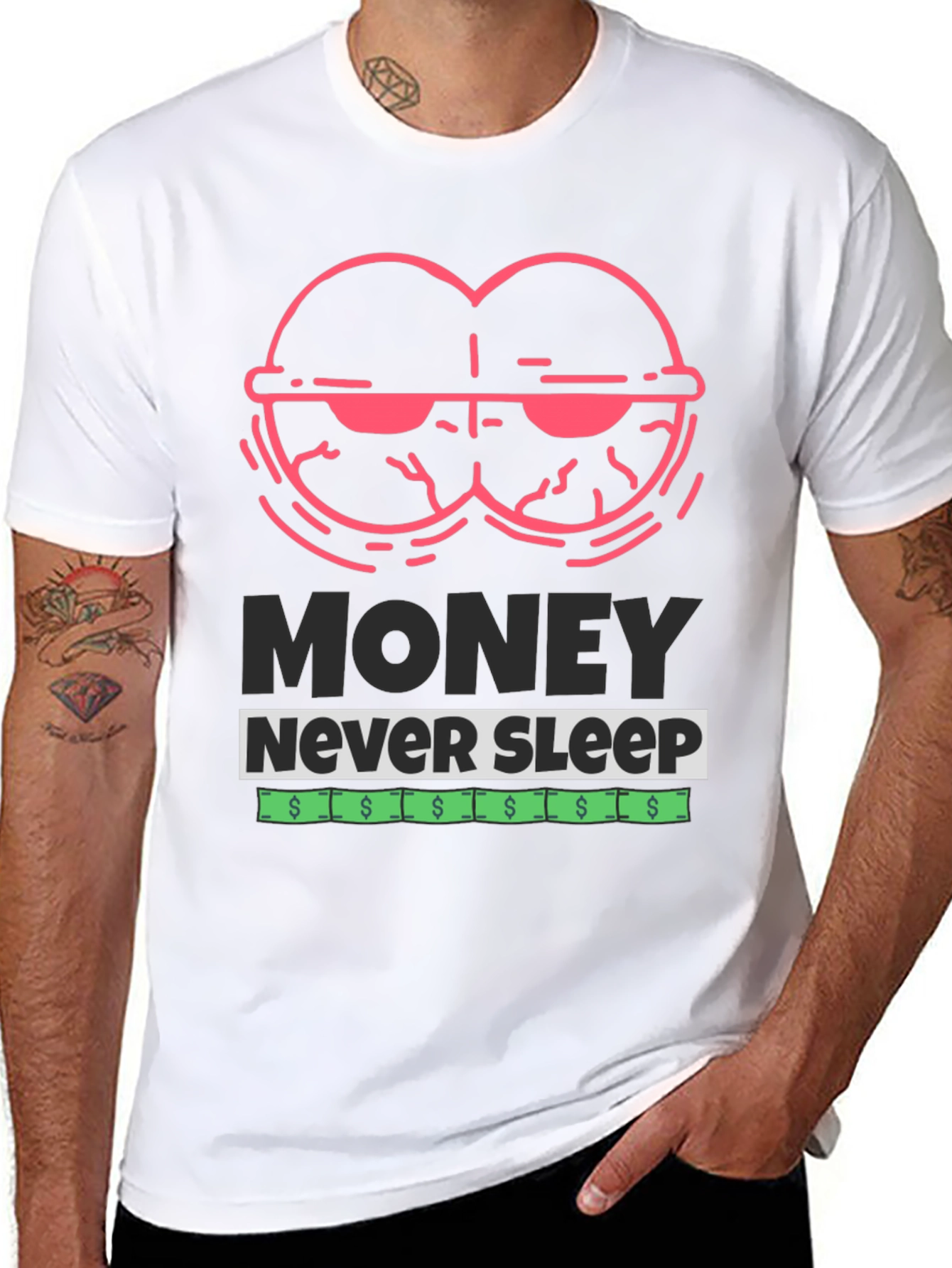Black Money Never Sleep Graphic T-Shirt view 8