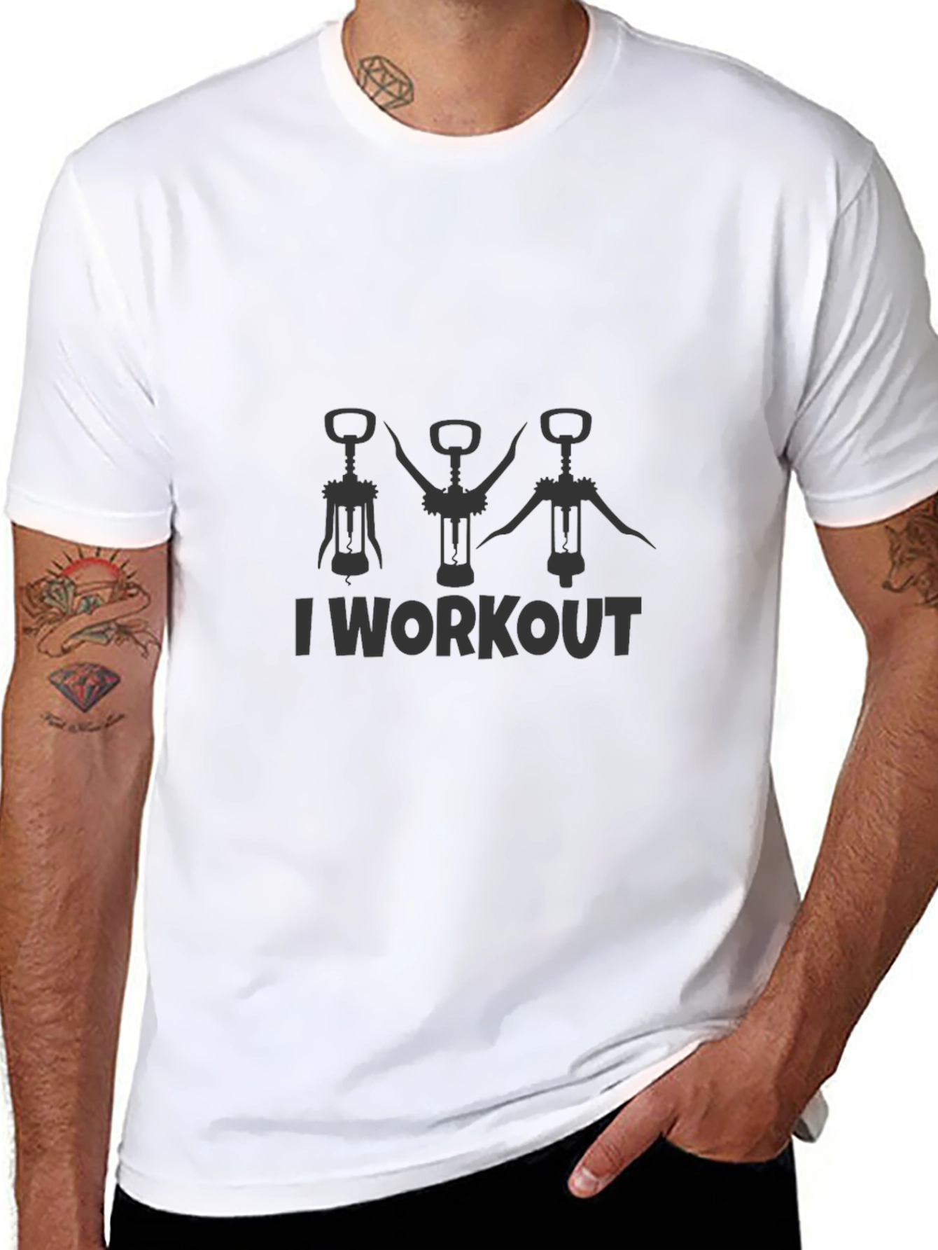 Black I Workout Wine Opener T-Shirt view 8