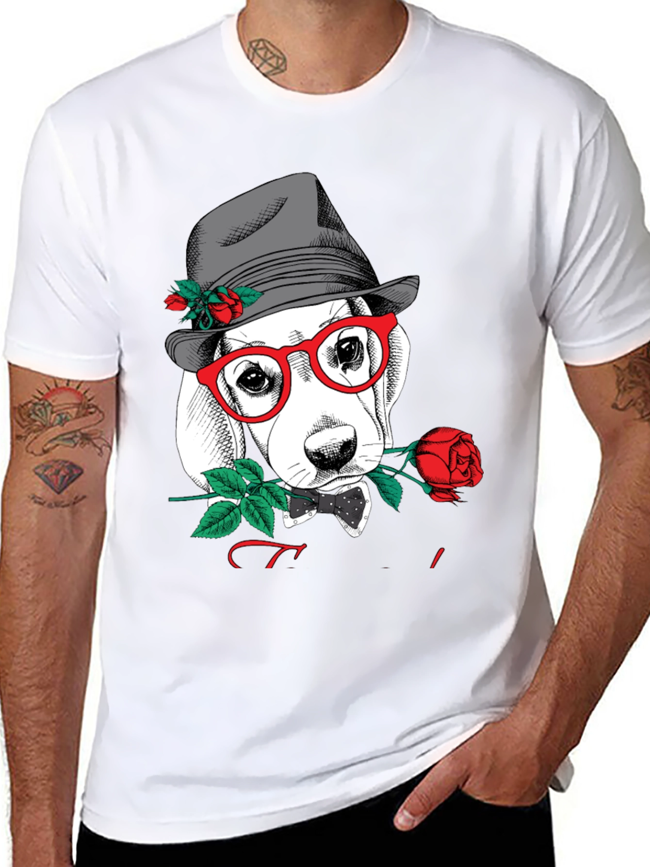Black Dog with Rose Graphic T-Shirt - Stylish Men's Tee view 8