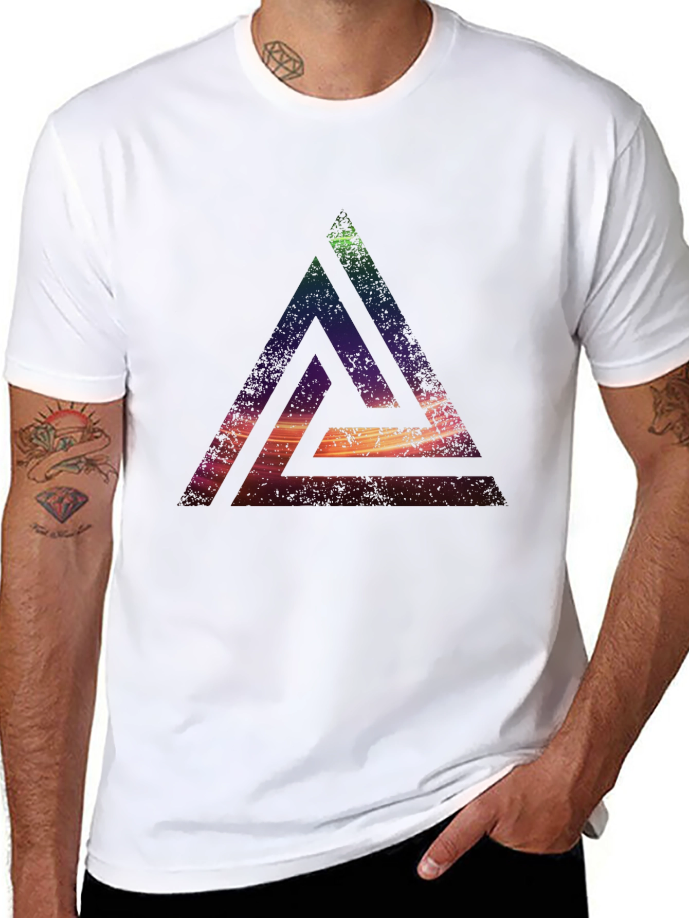 Abstract Triangle Graphic T-Shirt - Casual Black Tee - 8