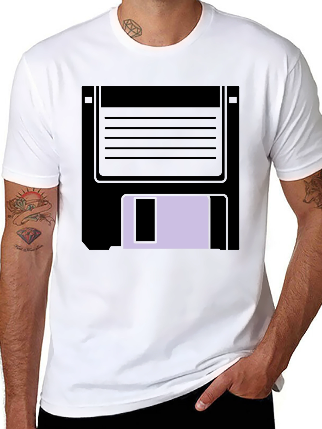 Black Retro Floppy Disk Graphic Tee - Black Casual T-Shirt view 8