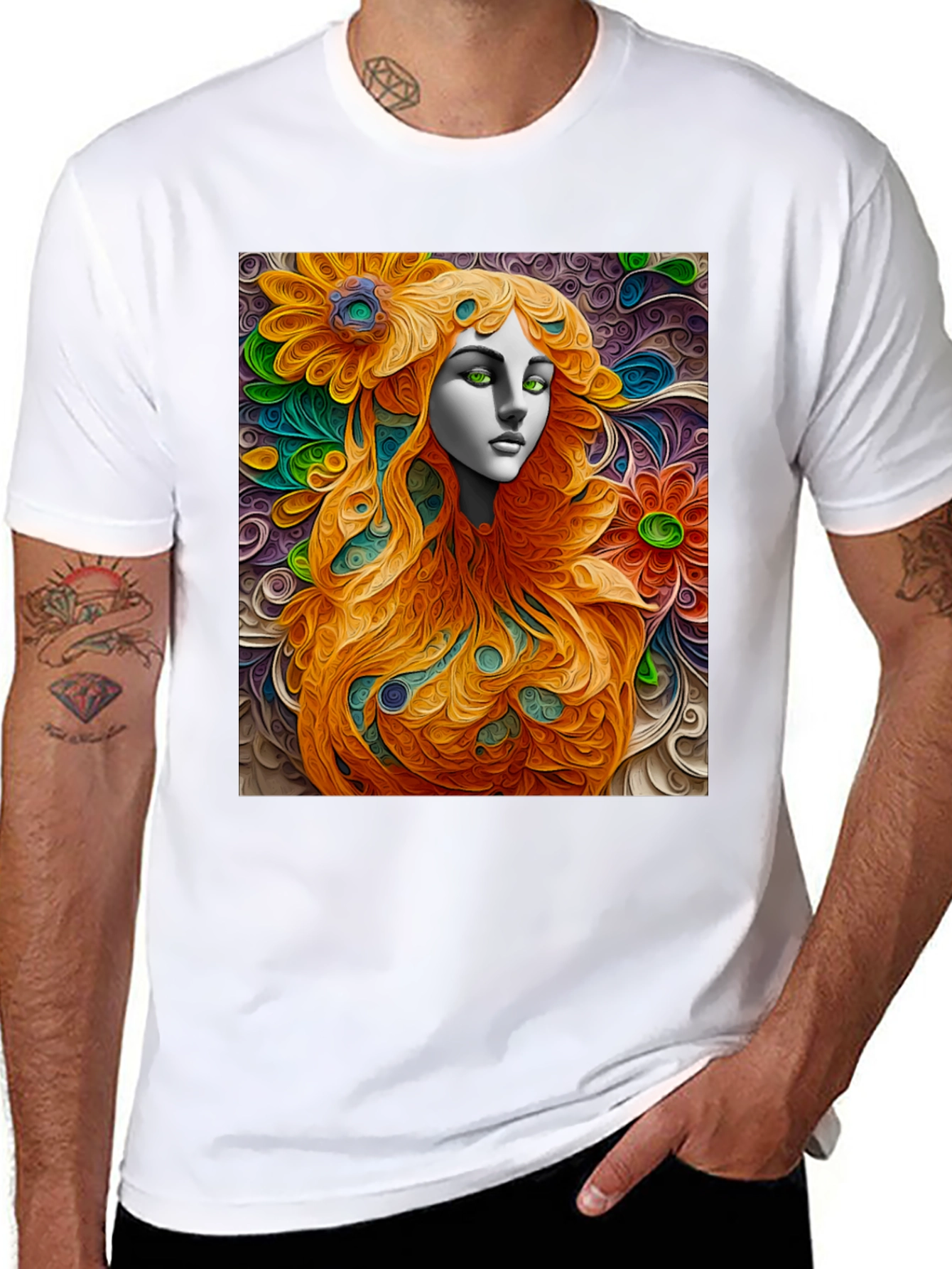 Black Abstract Floral Woman Graphic Tee - Artistic Style view 8