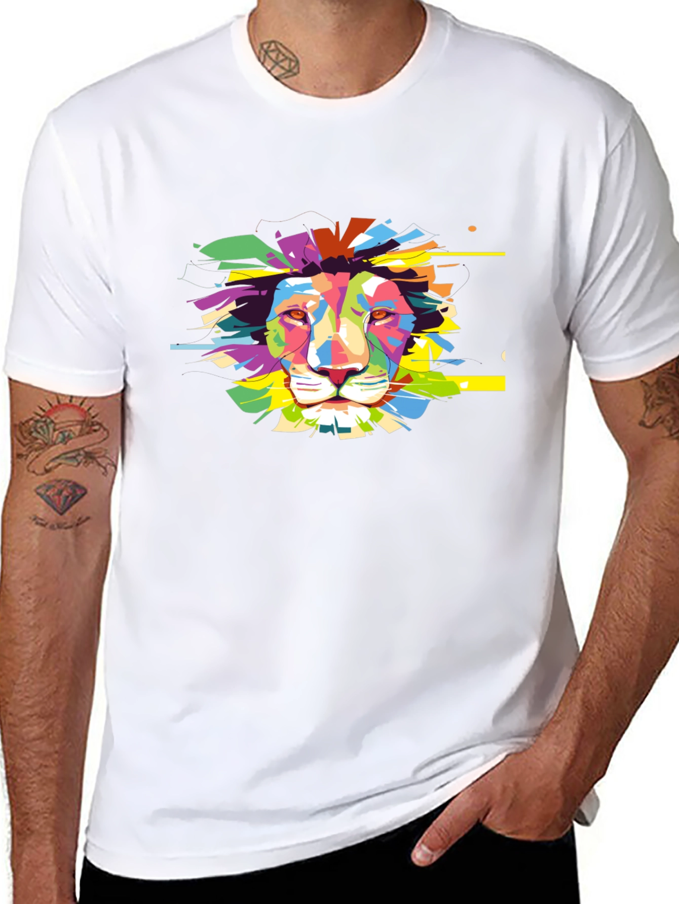 Black Colorful Lion Graphic Black T-Shirt view 8