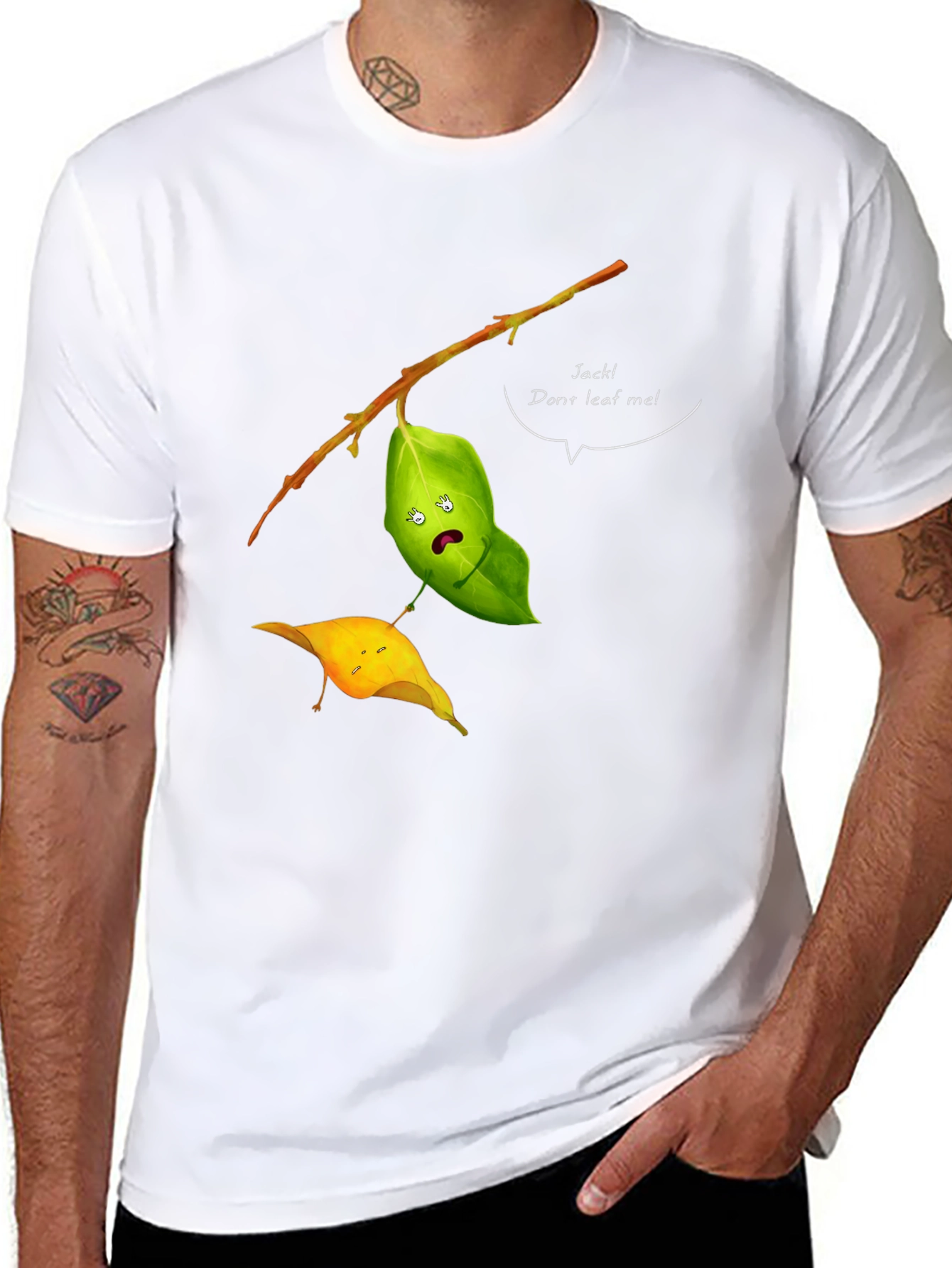 Black Funny Leaf Humor T-Shirt - Jack! Don't Leaf Me view 8