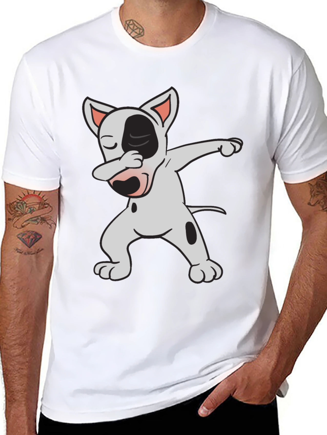 Black Dabbing Bull Terrier Graphic Tee view 8