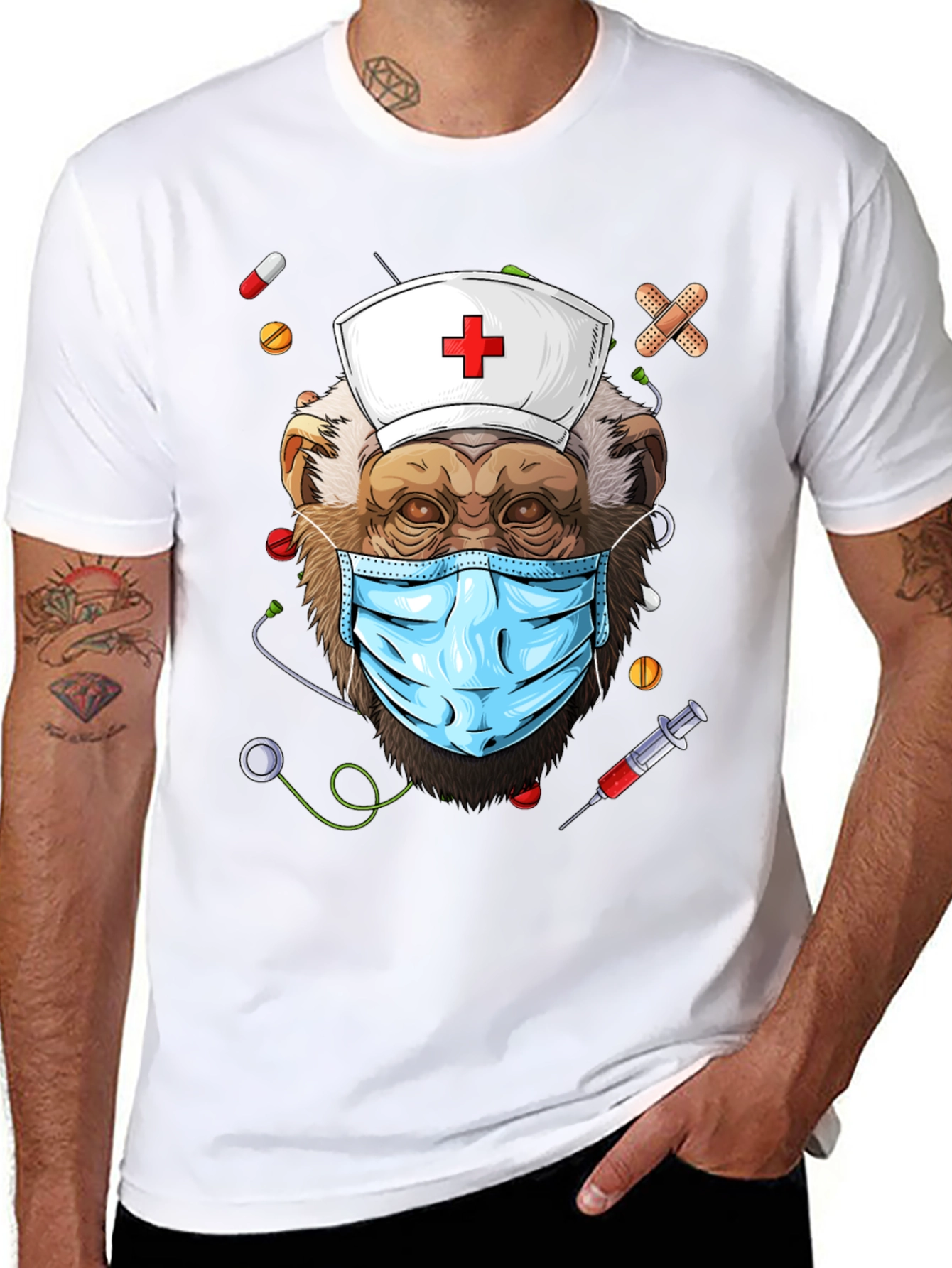Black Nurse Monkey Graphic T-Shirt - Unique & Fun Design! view 8