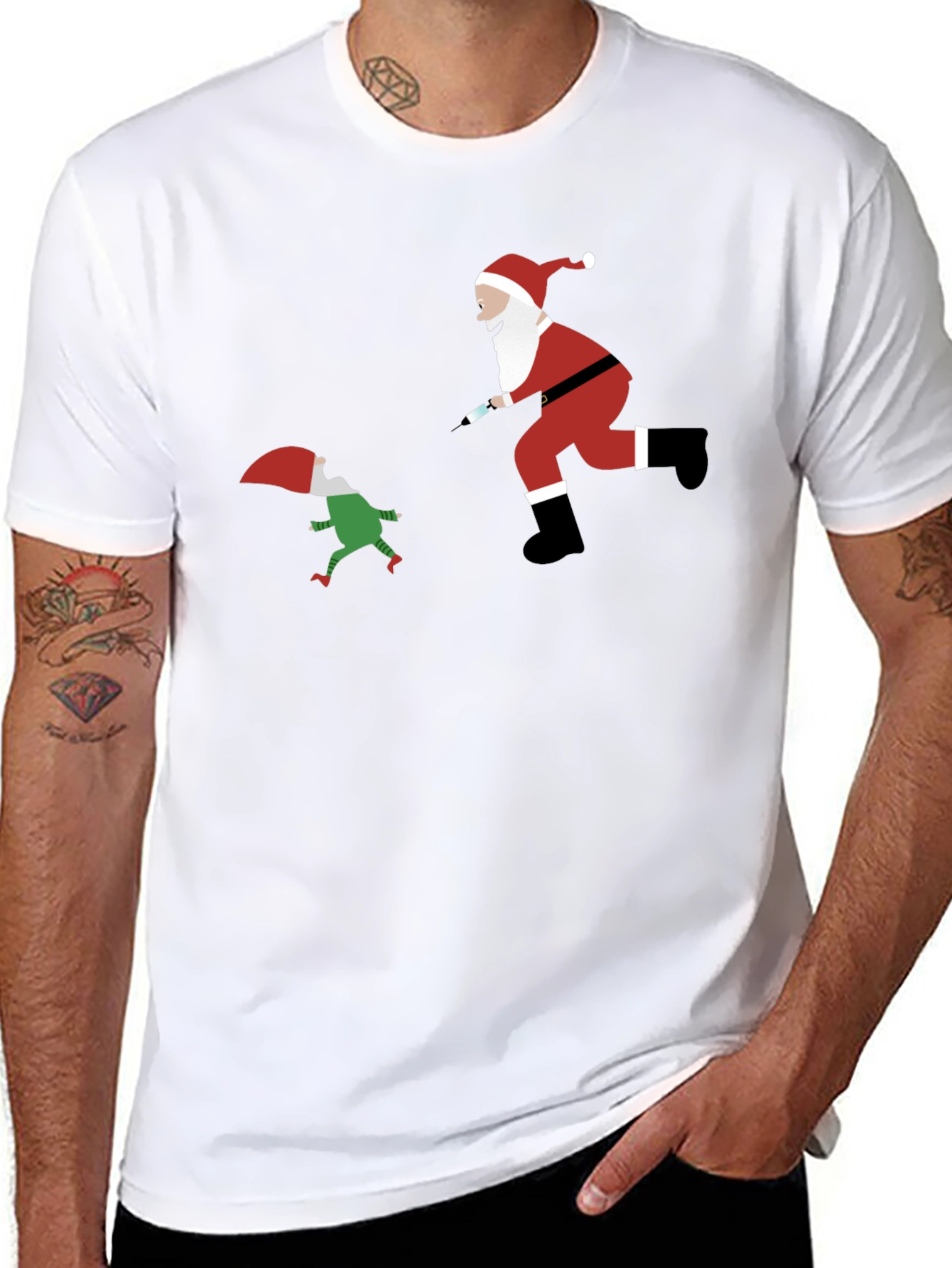 Black Santa Elf Syringe Black T-Shirt view 8