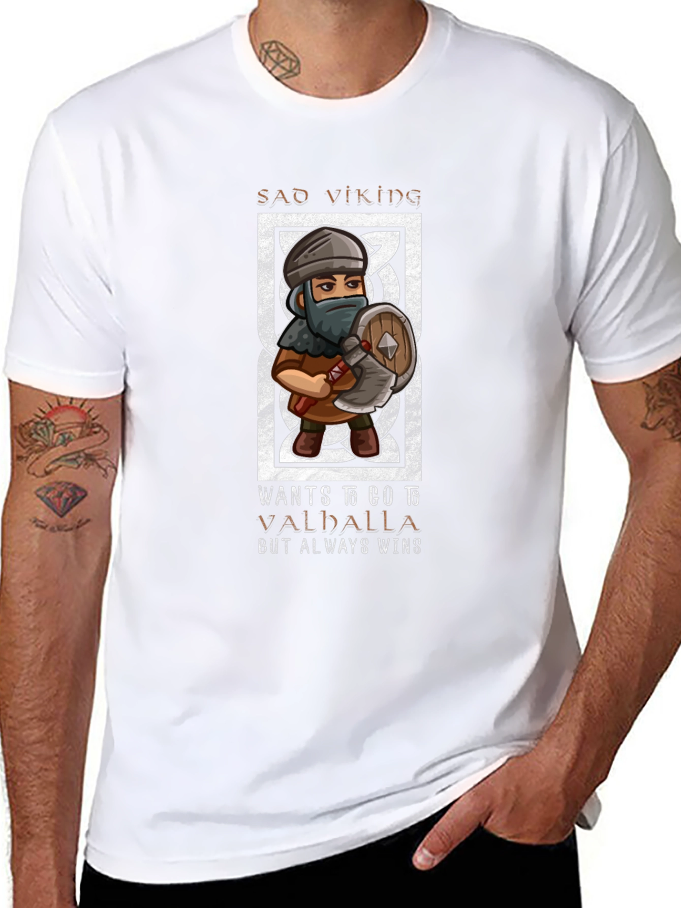 Black Sad Viking Valhalla Men's Graphic Tee view 8