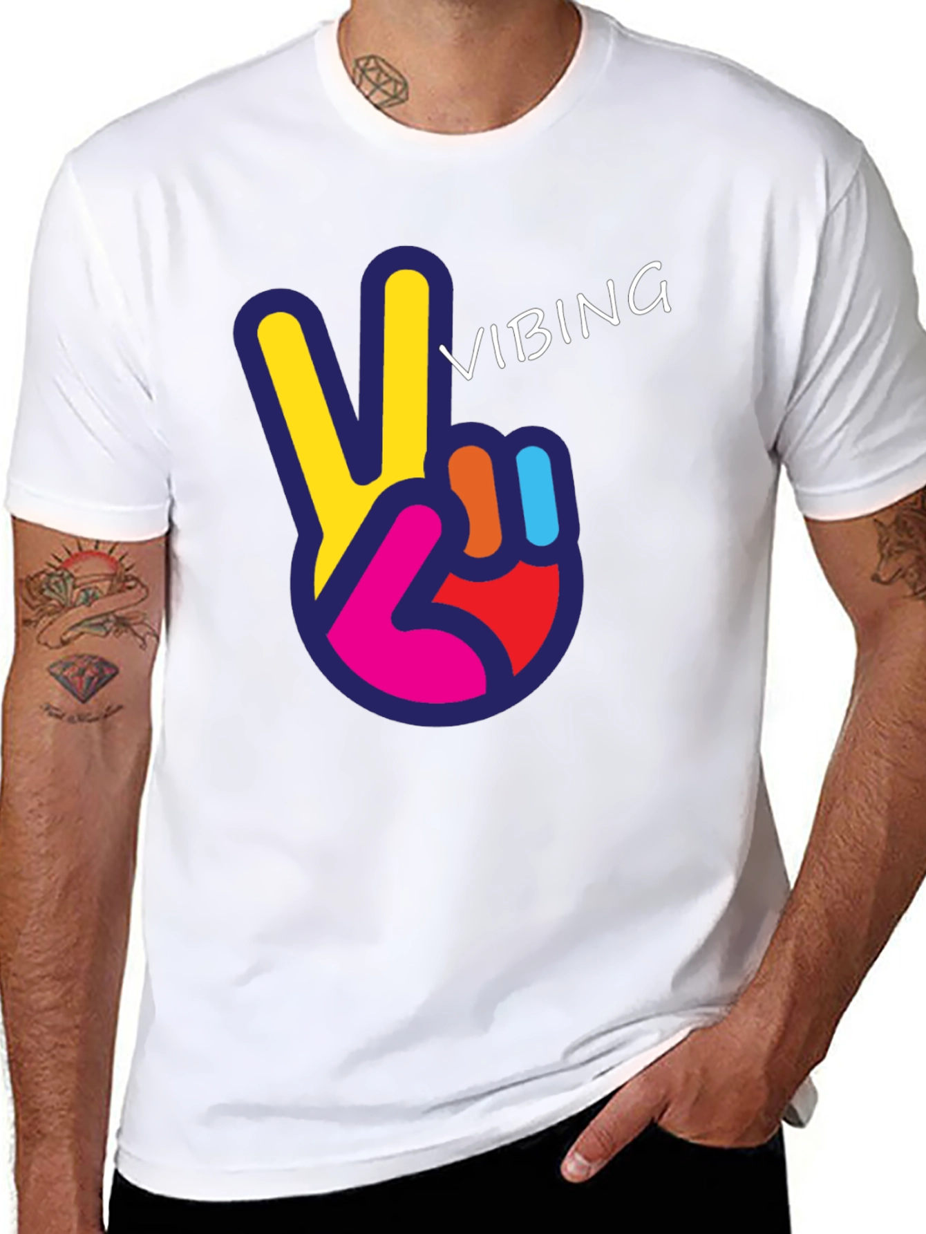 Black Vibing Peace Sign Graphic Tee view 8