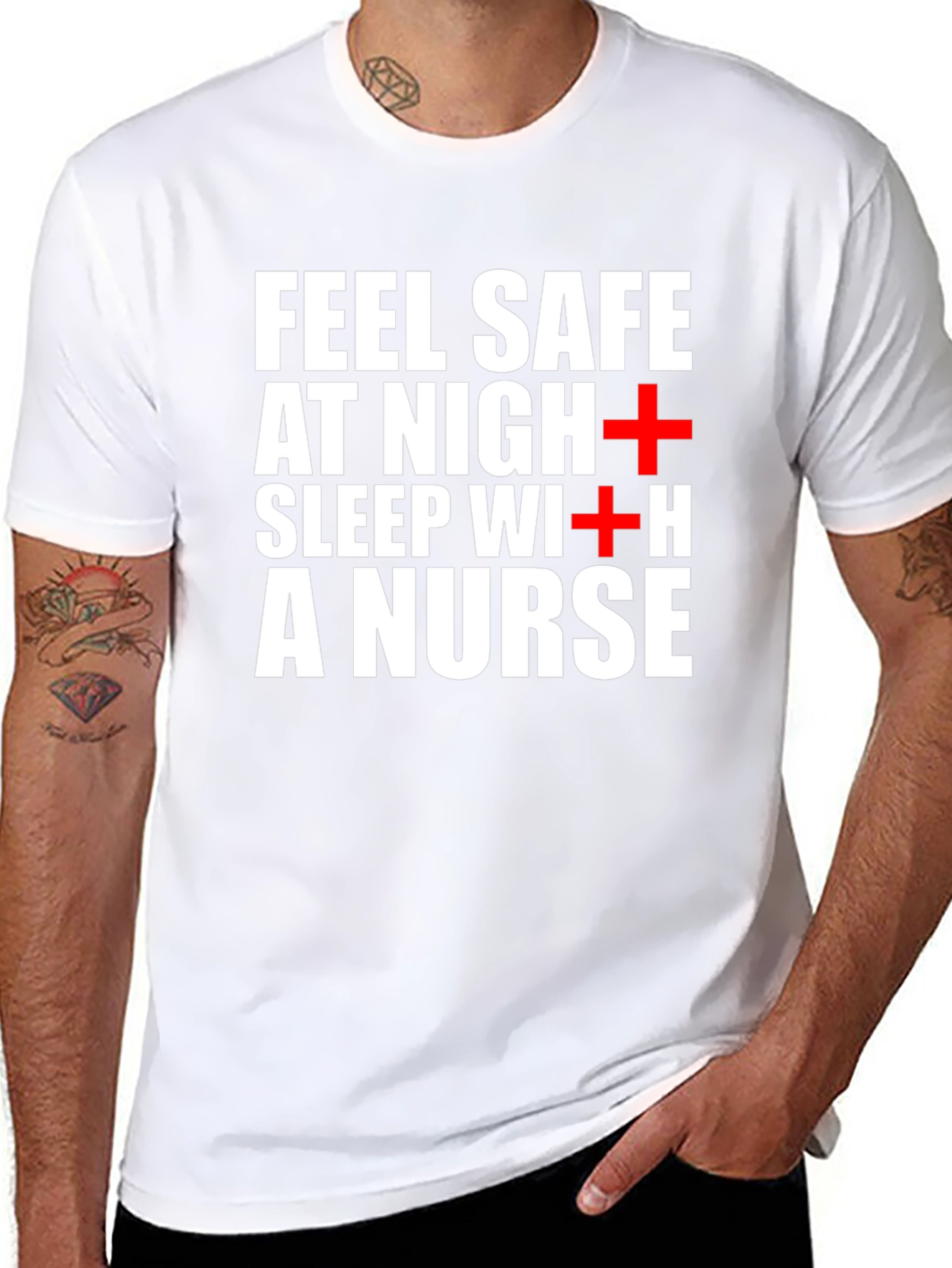 Black Feel Safe Sleep With a Nurse Black T-Shirt view 8