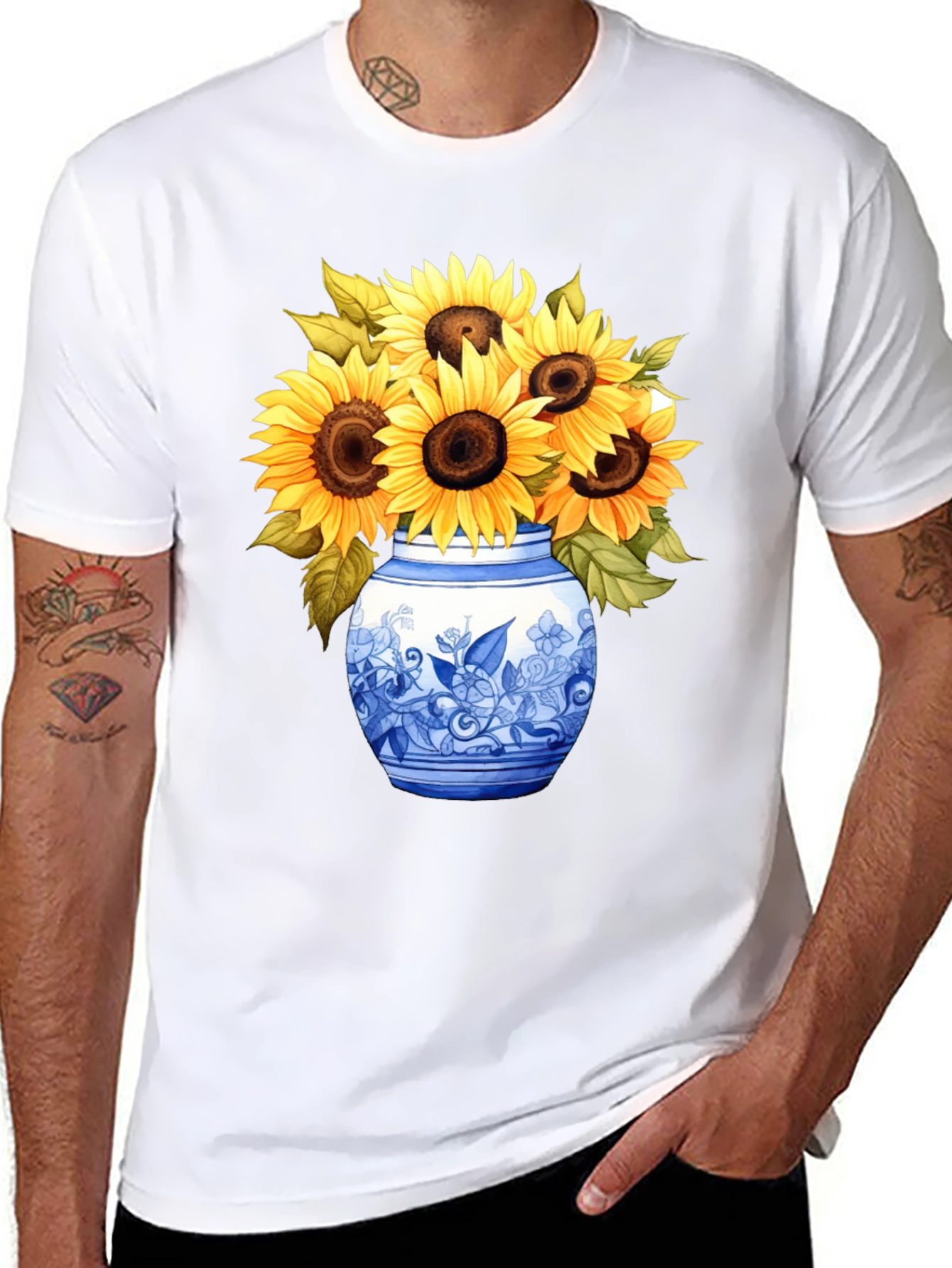 Black Sunflower Vase Graphic Tee - Stylish Unisex T-Shirt view 8