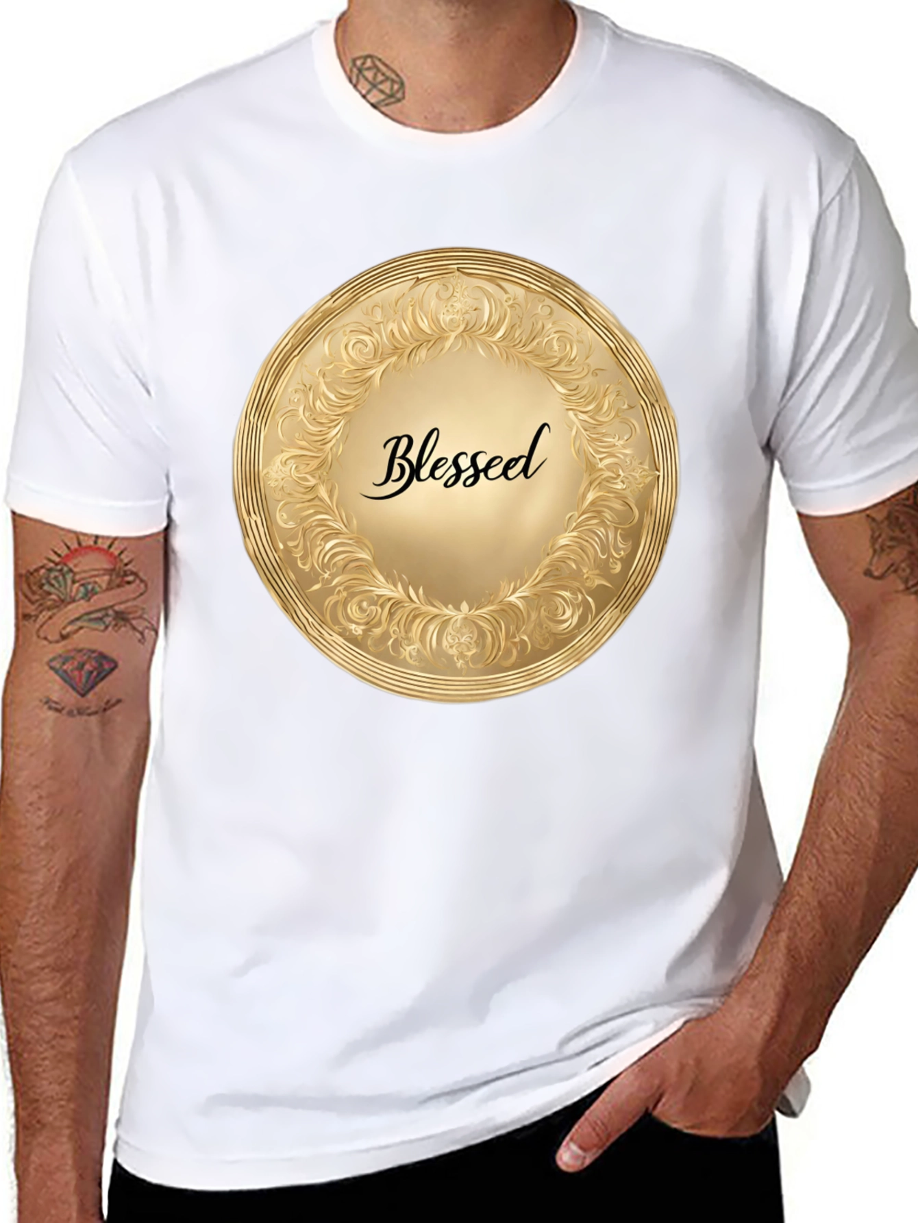 Black Blessed Gold Medallion Black T-Shirt view 8