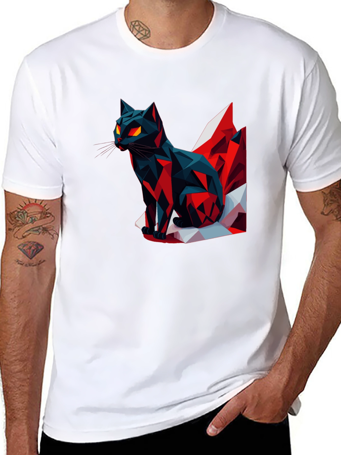 Black Geometric Cat Graphic T-Shirt view 8