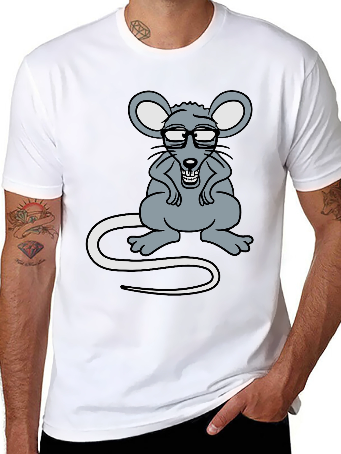 Black Funny Rat with Glasses Graphic Tee view 8