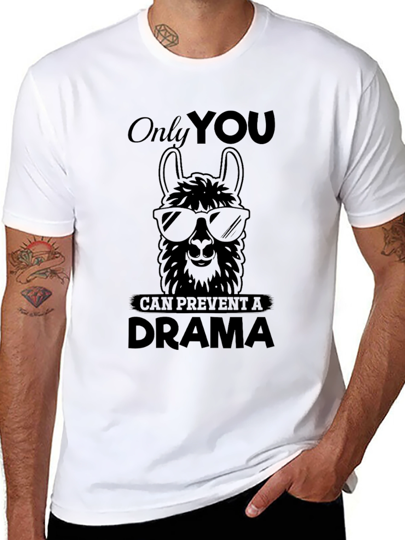 Black Llama Drama Prevention Graphic Tee - Unisex Black T-Shirt view 8