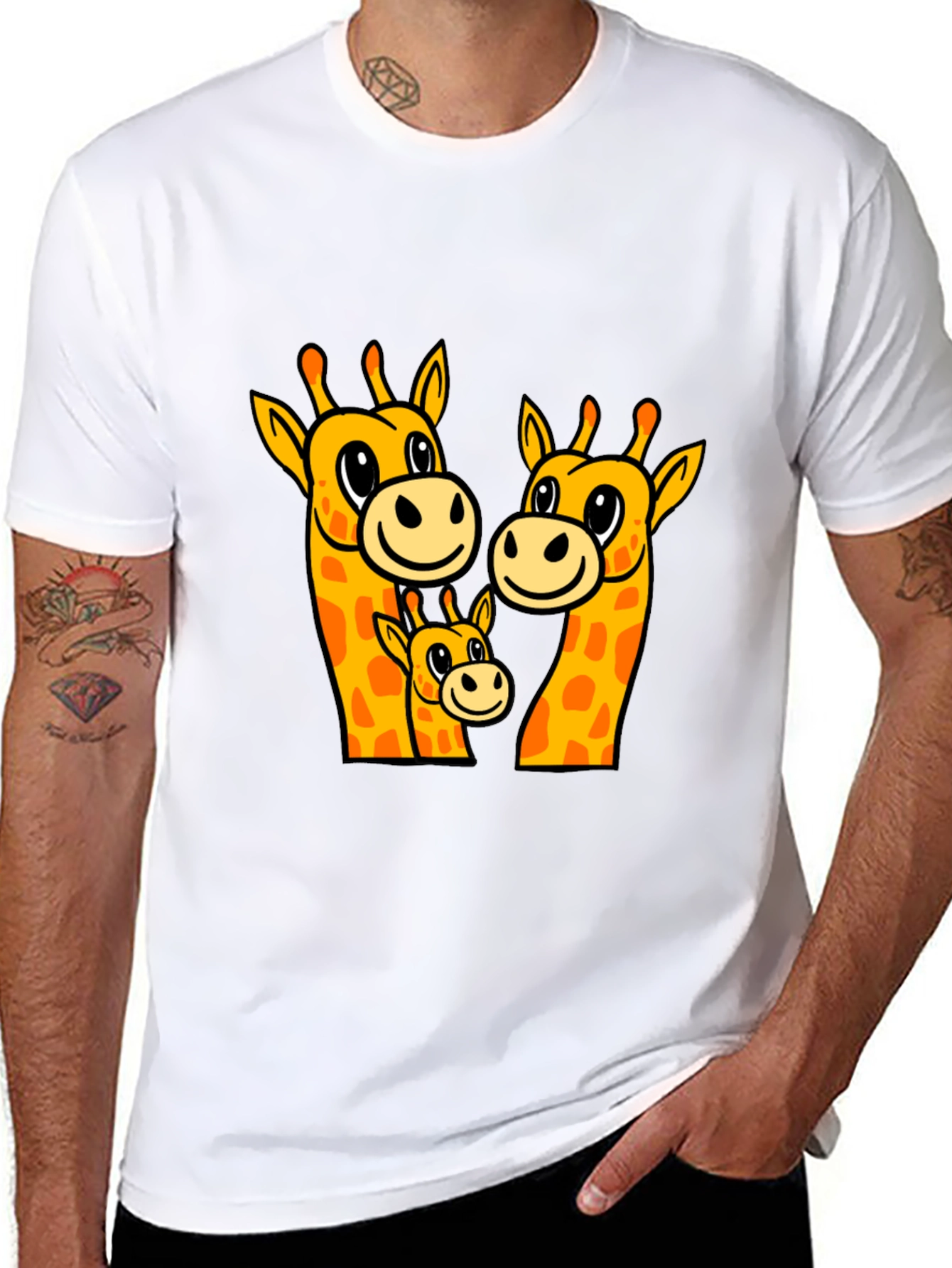 Black Giraffe Family Graphic Tee - Black Cotton Comfort view 8