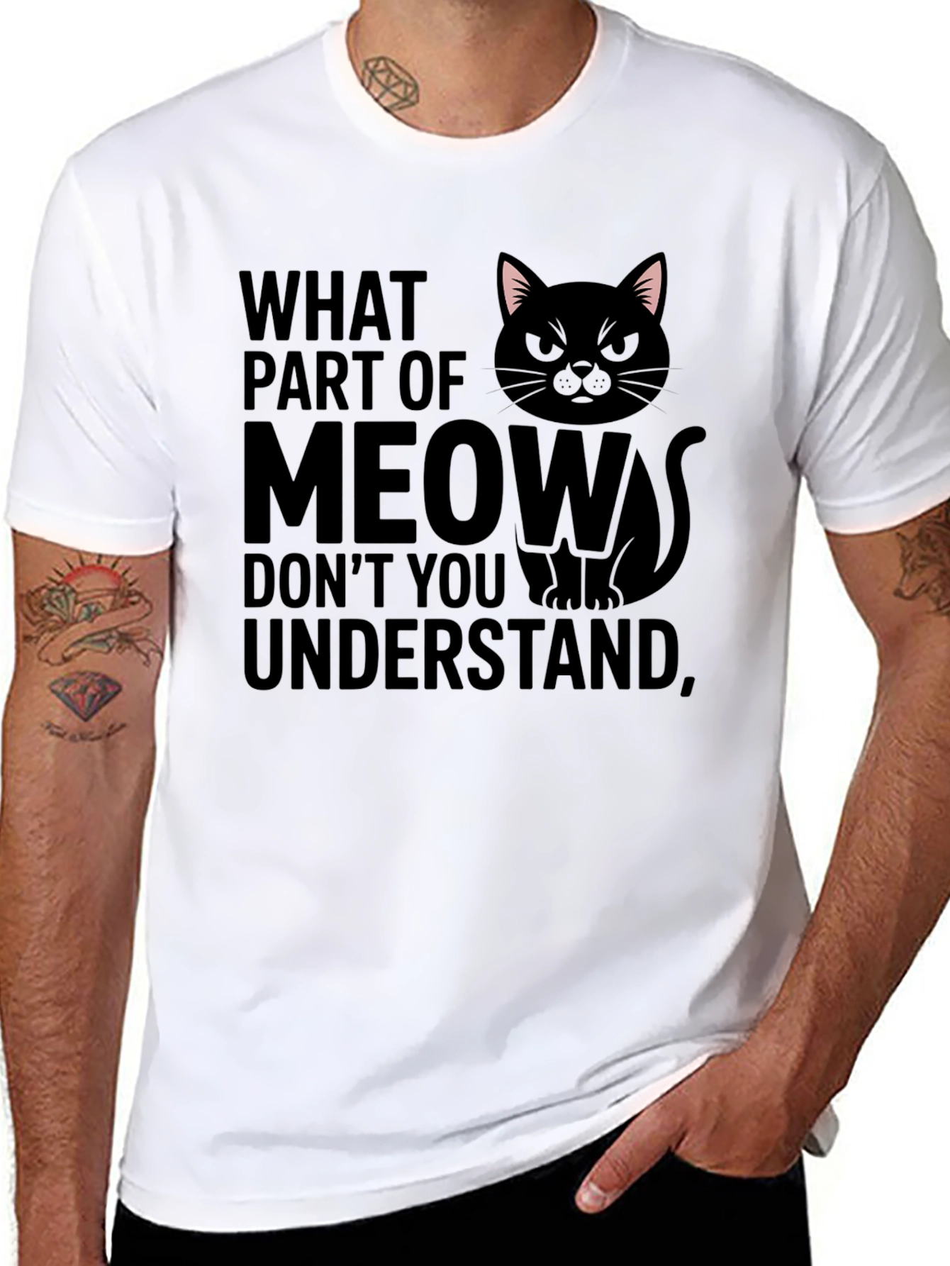 Black Funny Cat Meow Graphic T-Shirt view 8
