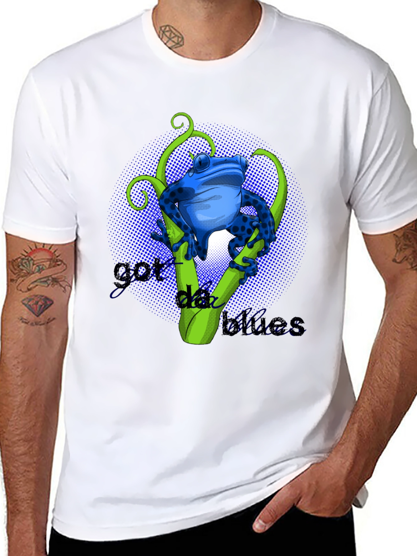 Black Blue Frog Got Da Blues Graphic T-Shirt view 8