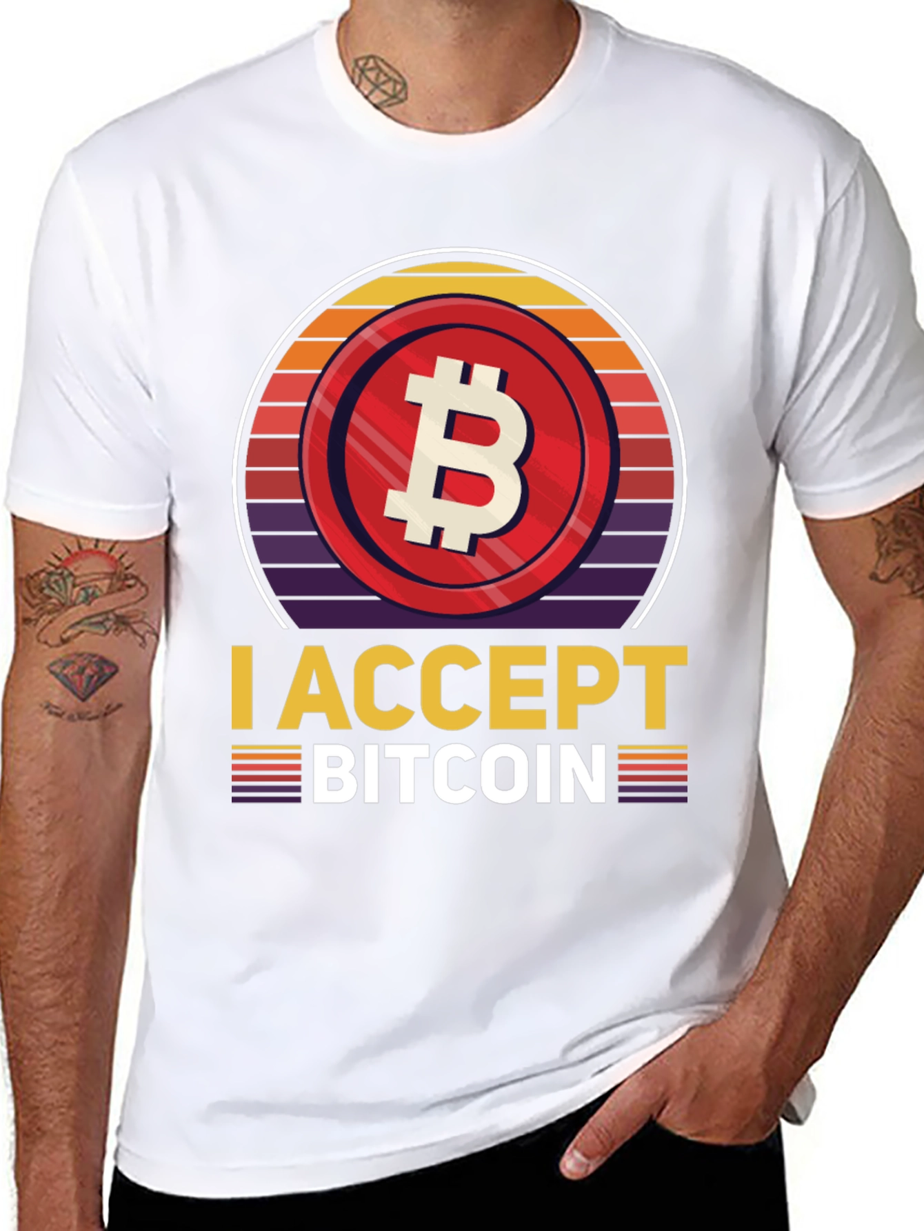 Black I Accept Bitcoin Retro T-Shirt view 8