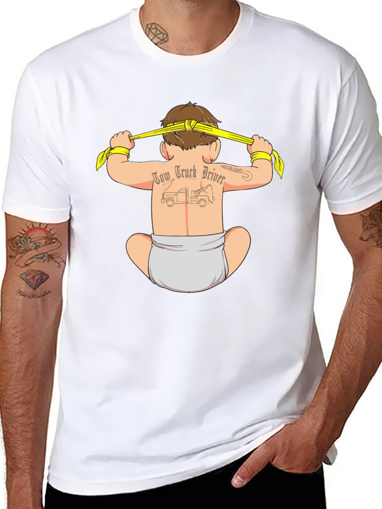 Black Tow Truck Driver Baby Tattoo T-Shirt view 8