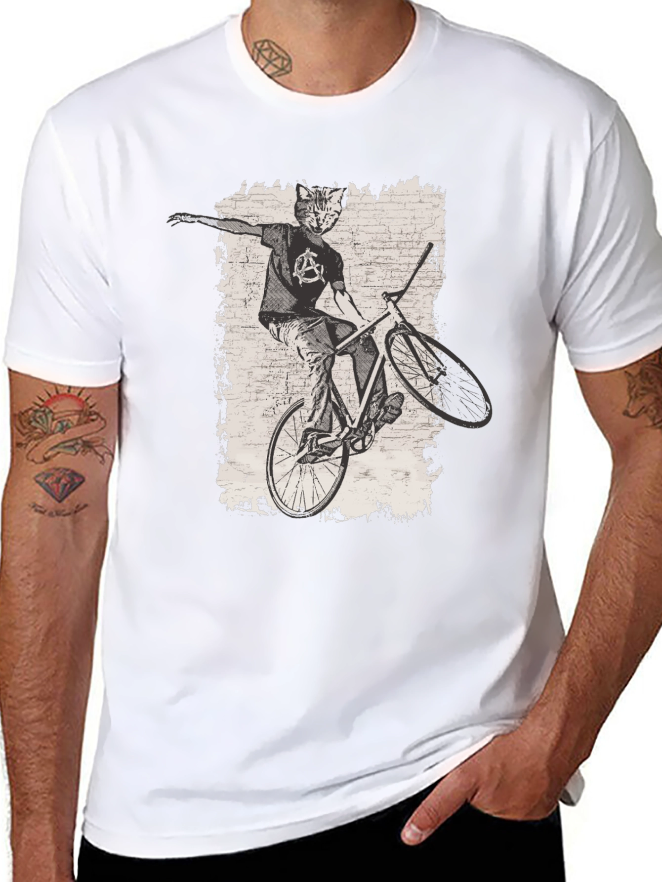 Black Cat Anarchy Biker T-Shirt - Cool Graphic Tee view 8