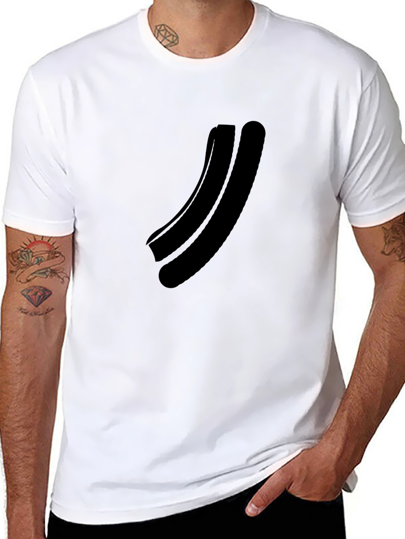 Black Minimalist Black Curved Graphic T-Shirt view 8