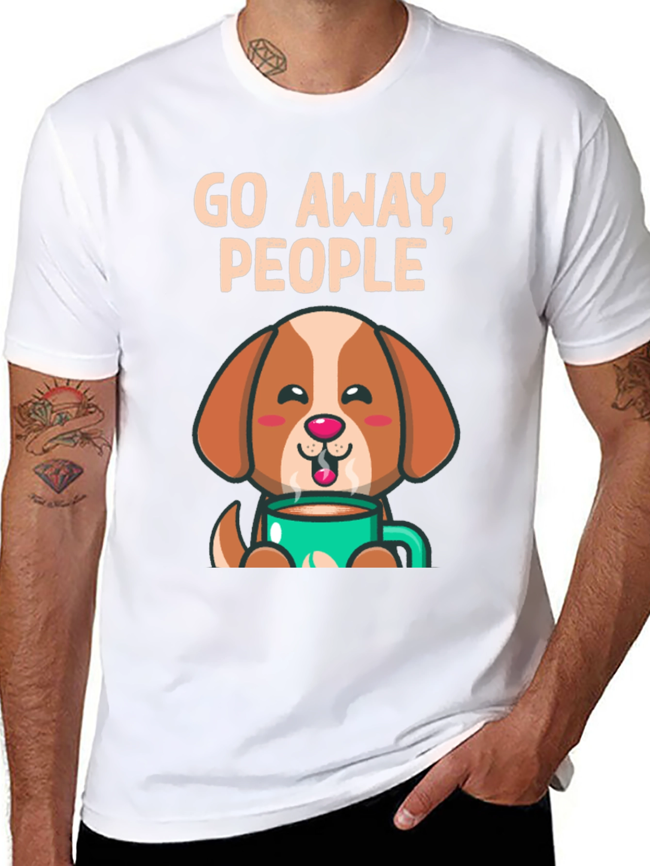 Black Funny Dog Coffee T-Shirt - Go Away People view 8