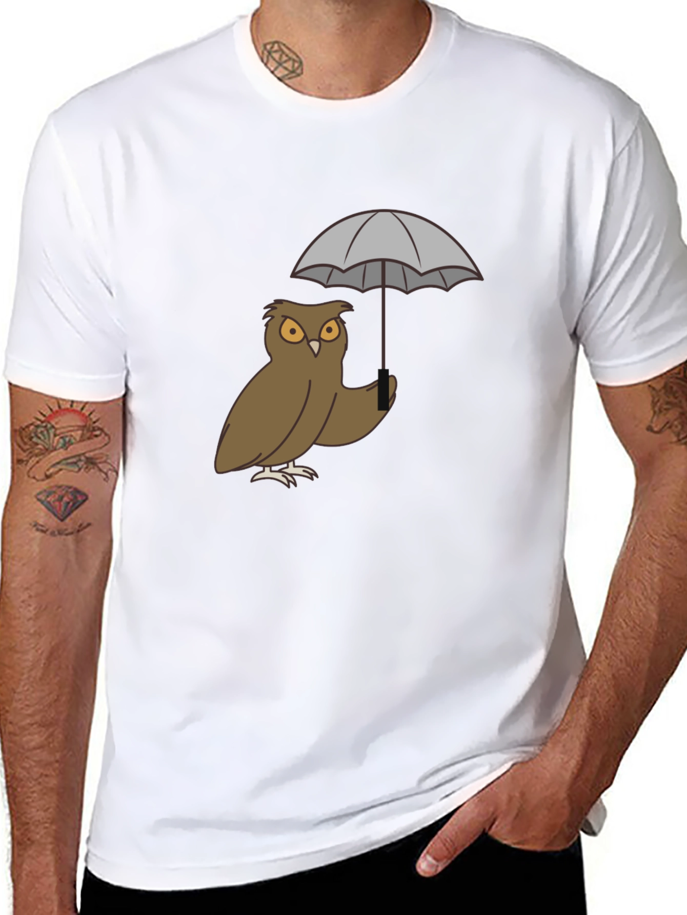Black Owl Umbrella Graphic T-Shirt view 8