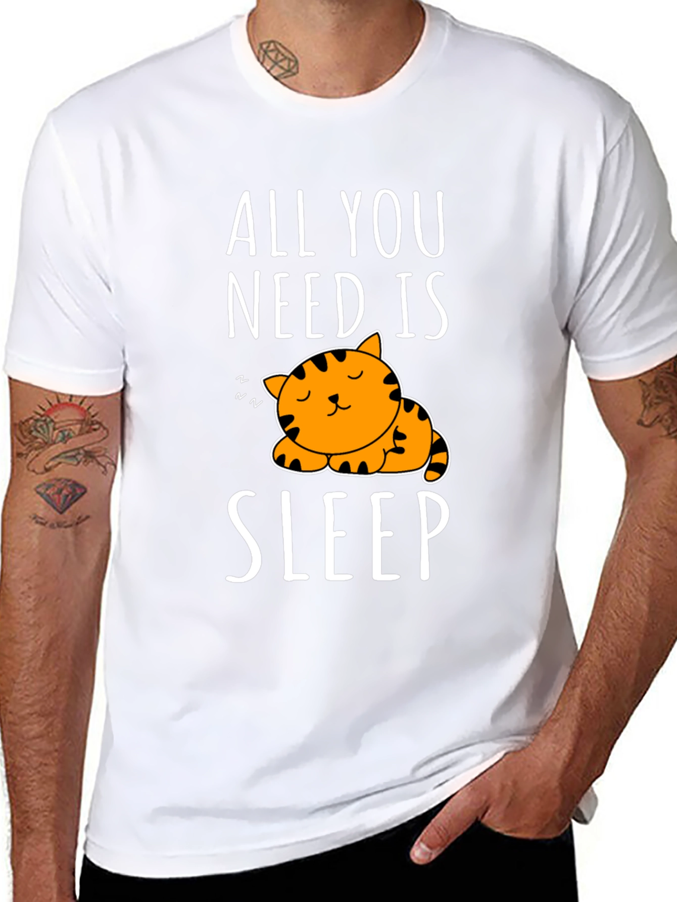 Black All You Need Is Sleep - Cute Cat Graphic T-Shirt view 8
