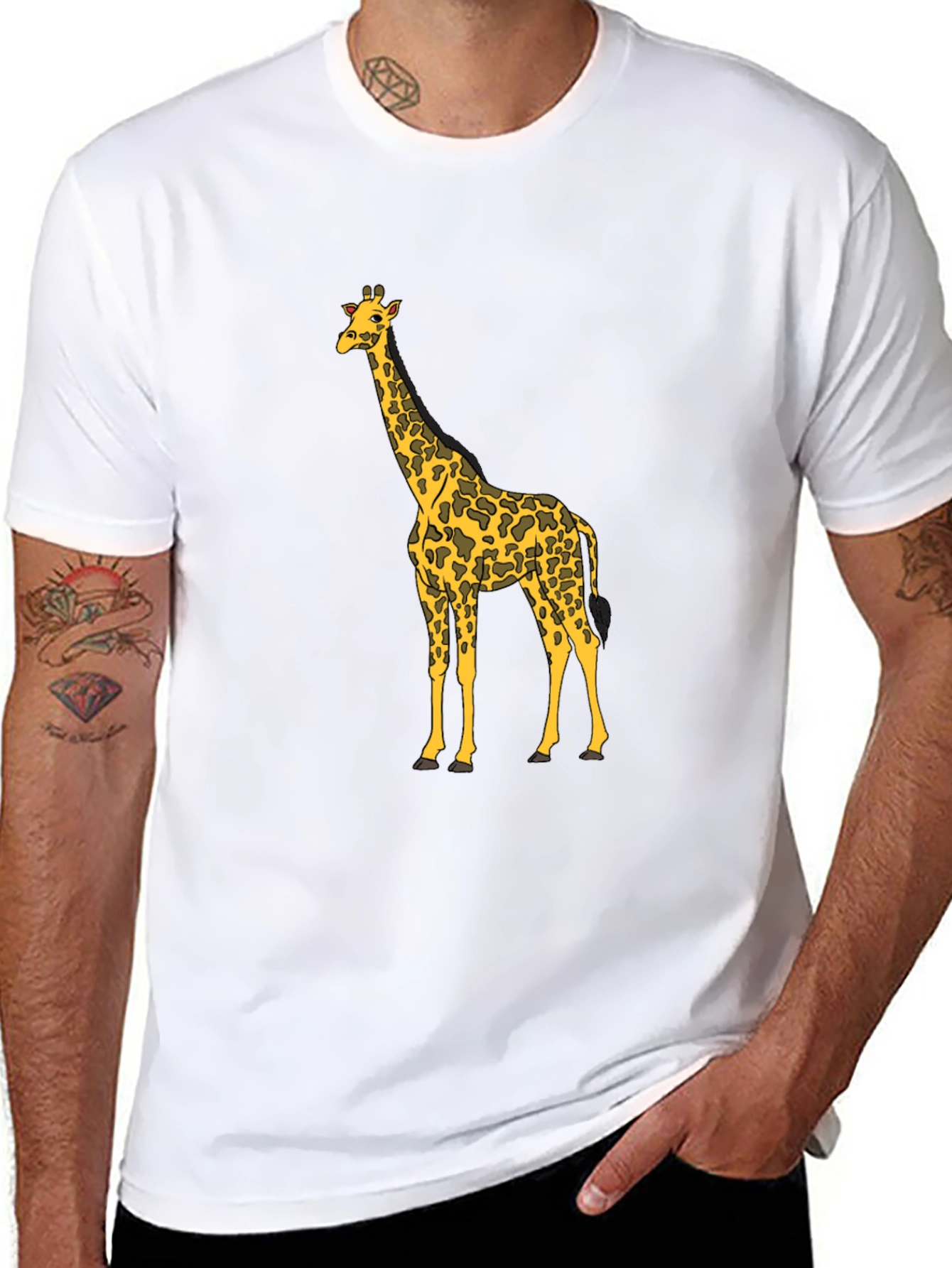 Black Giraffe Print Black T-Shirt, Animal Lover Tee view 8