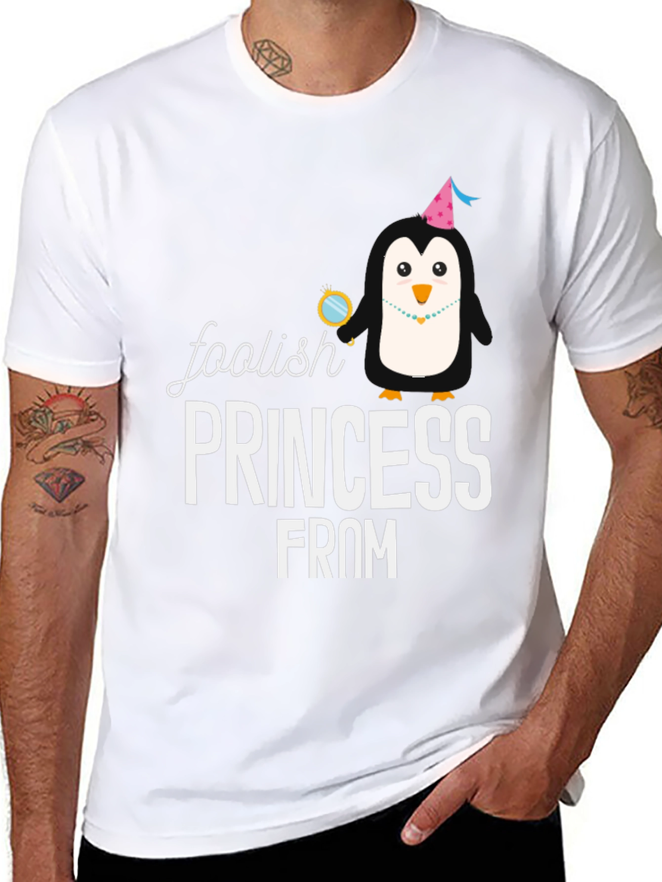 Black Foolish Princess Penguin Graphic T-Shirt view 8