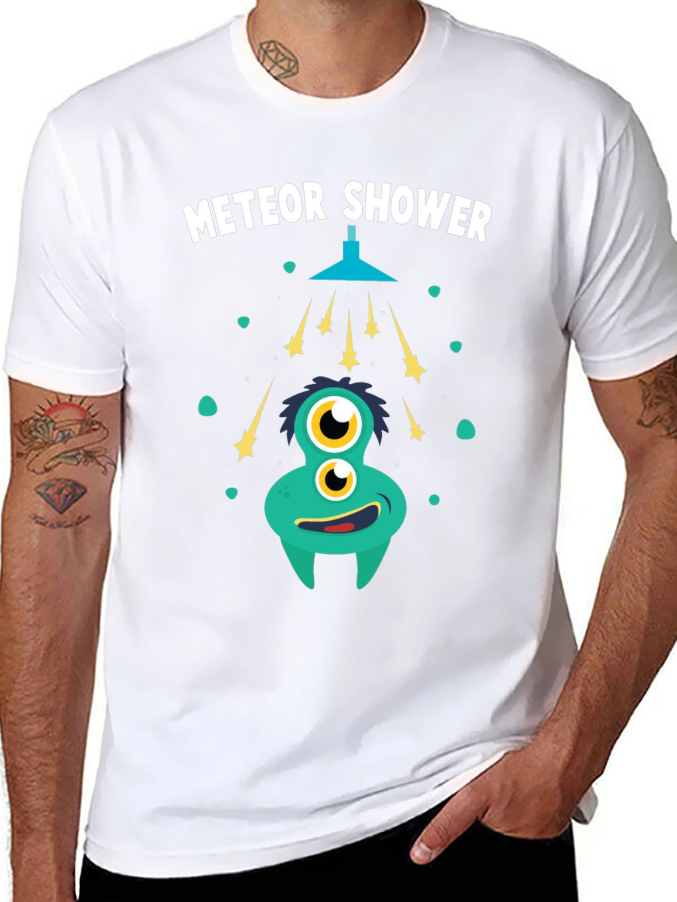 Black Meteor Shower T-Shirt - Funky Alien Graphic Tee view 8