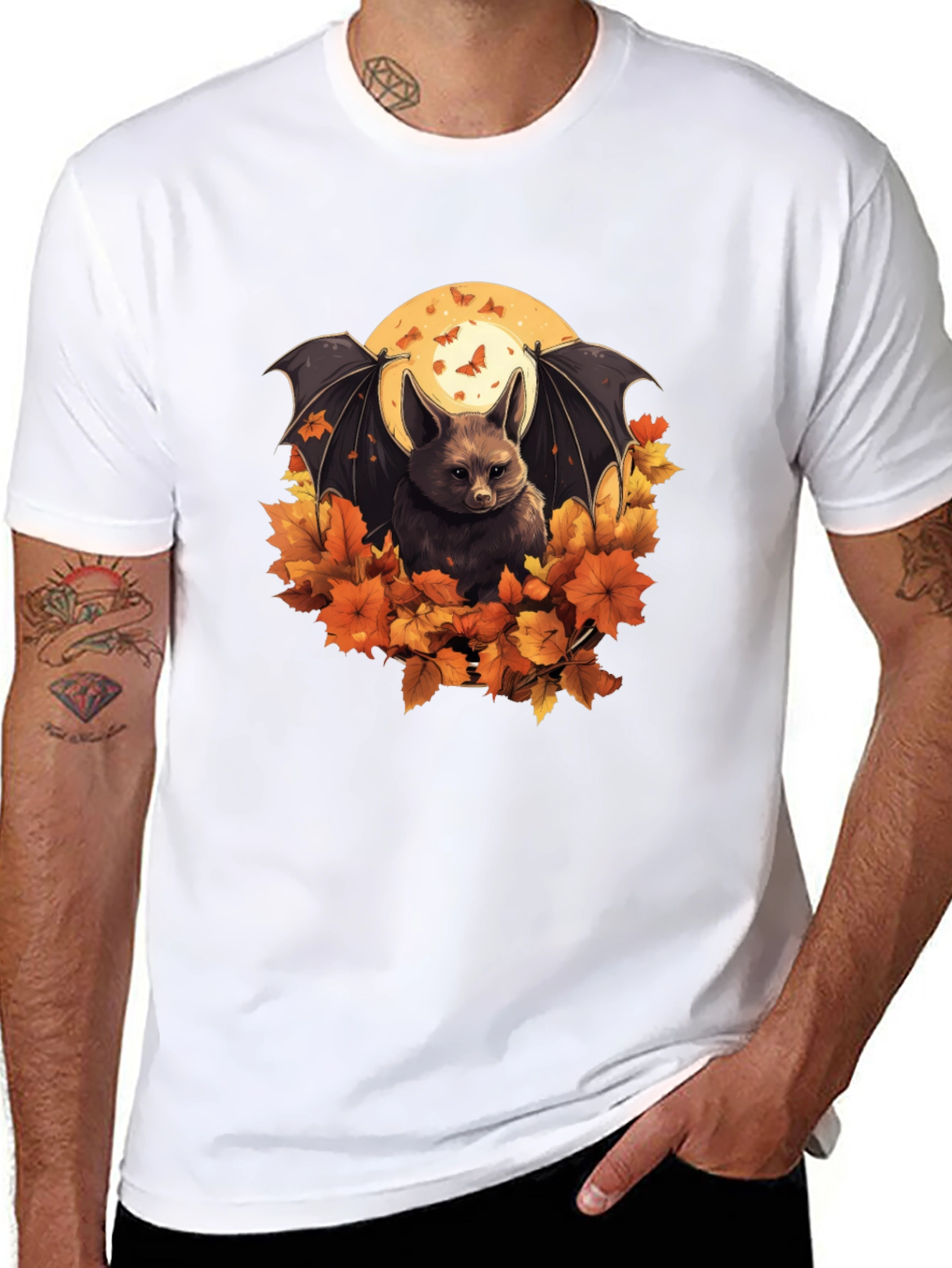 Black Autumn Bat Graphic Tee - Spooky Season Shirt view 8