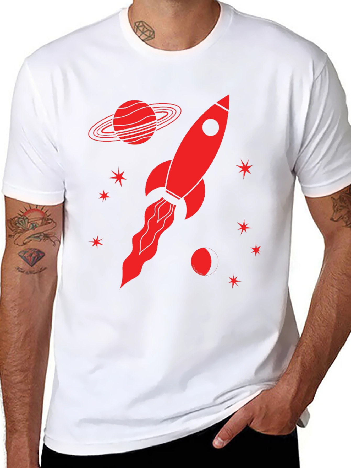 Black Rocket Planet Graphic T-Shirt - Black view 8