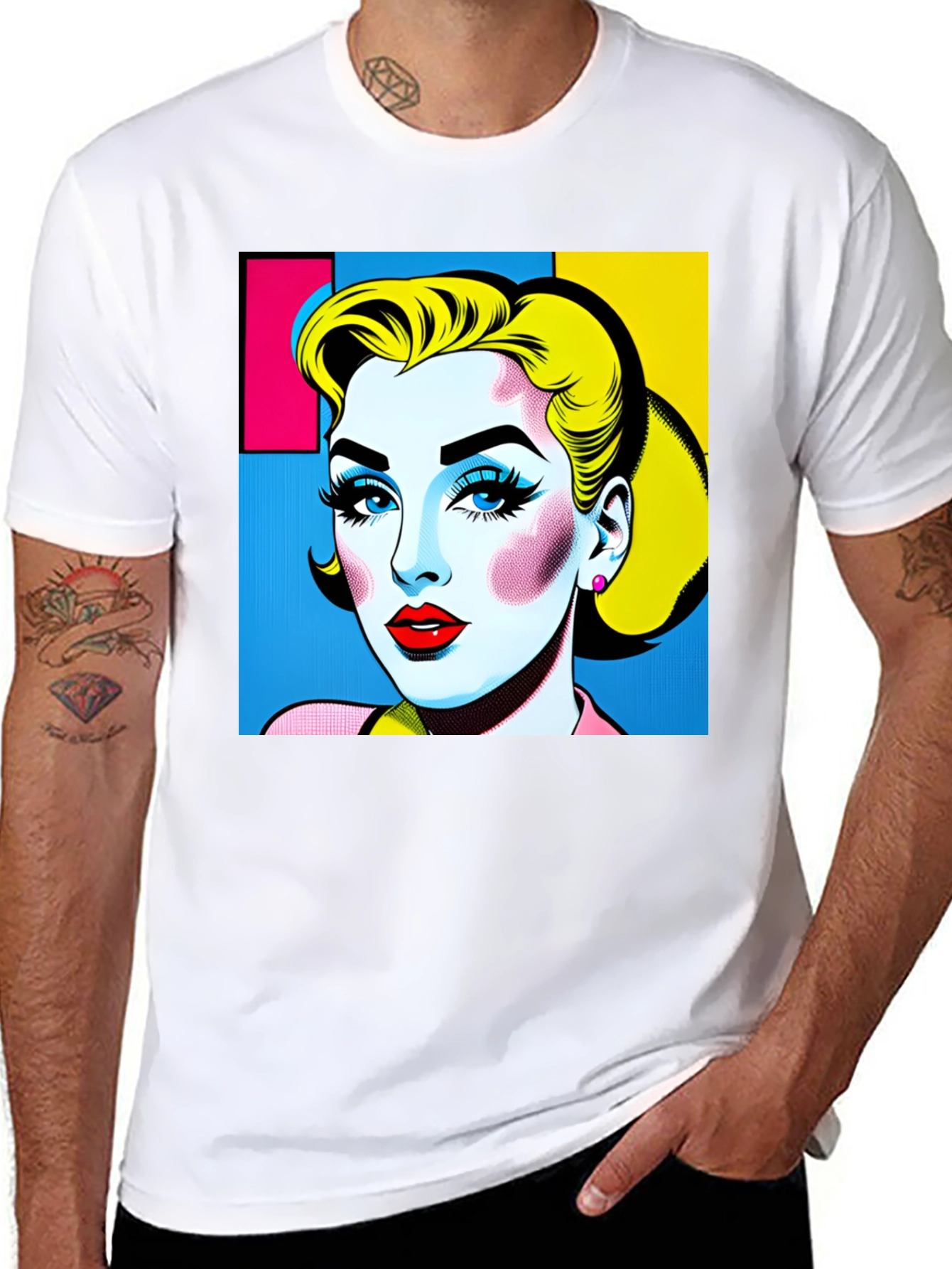 Black Pop Art Woman Graphic Black T-Shirt view 8