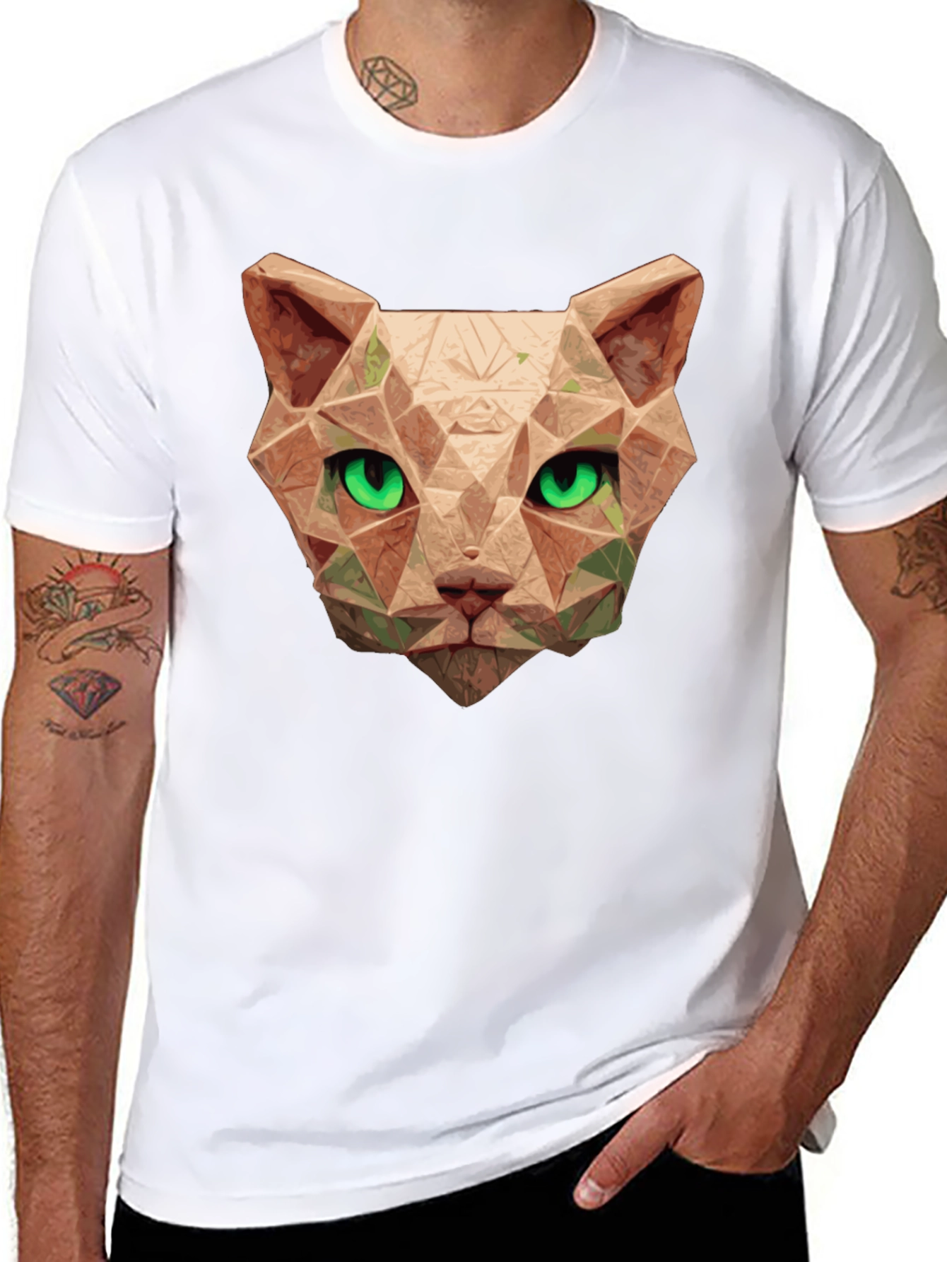 Black Geometric Cat Head T-Shirt - Stylish Graphic Tee view 8